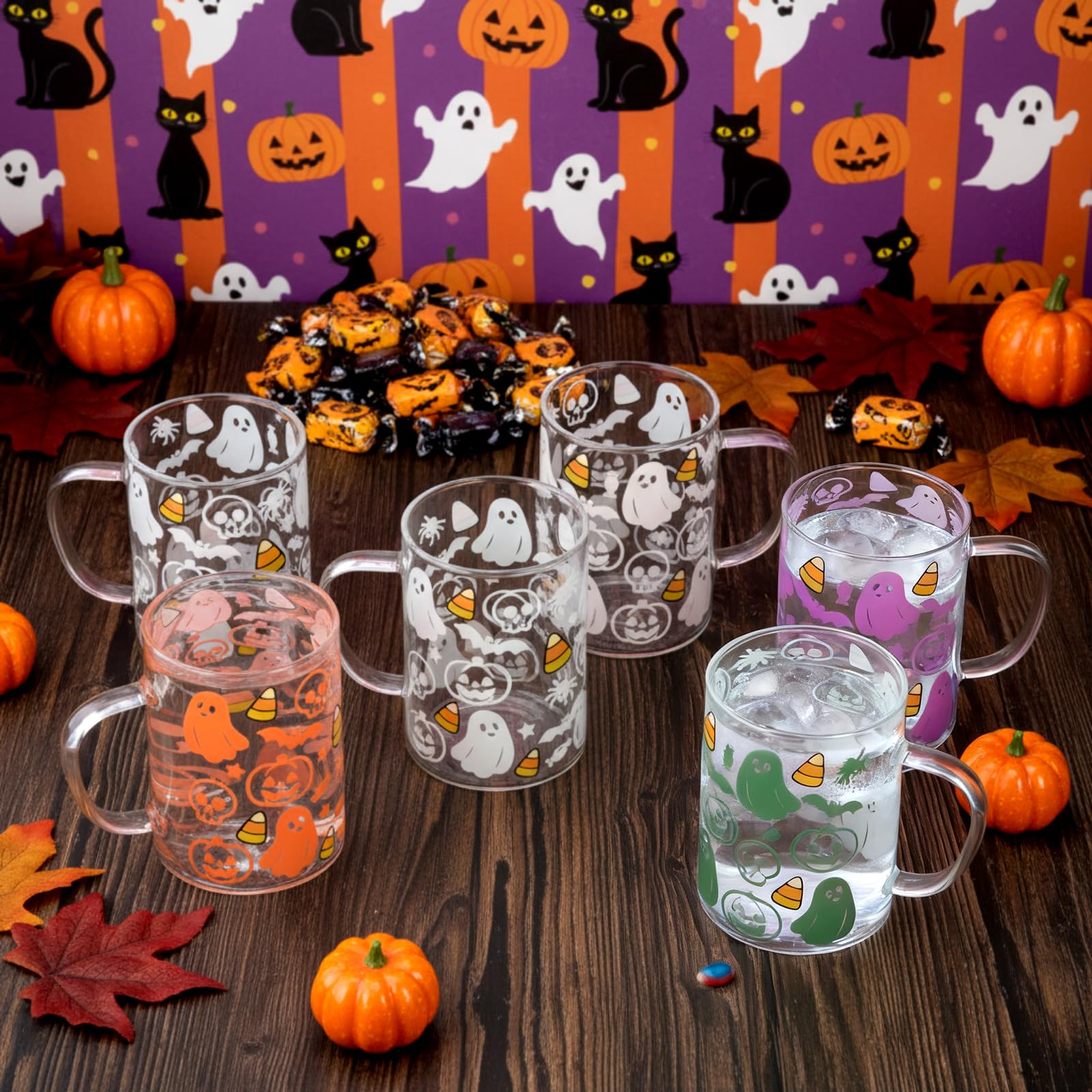 Acellegic Halloween Ghost Color Changing Coffee Mugs 16oz 6 Pcs Glass Clear