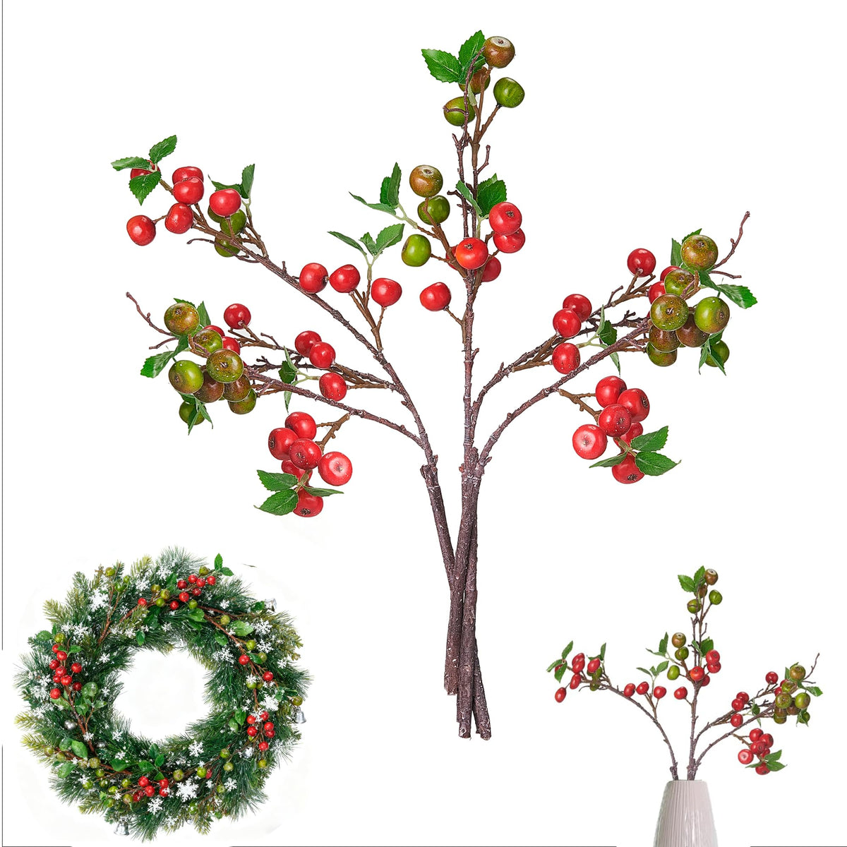FOFOWHAT 21.65 Inch Berries Stems, 4 Pcs Faux Berry Branches for Wreath, Green
