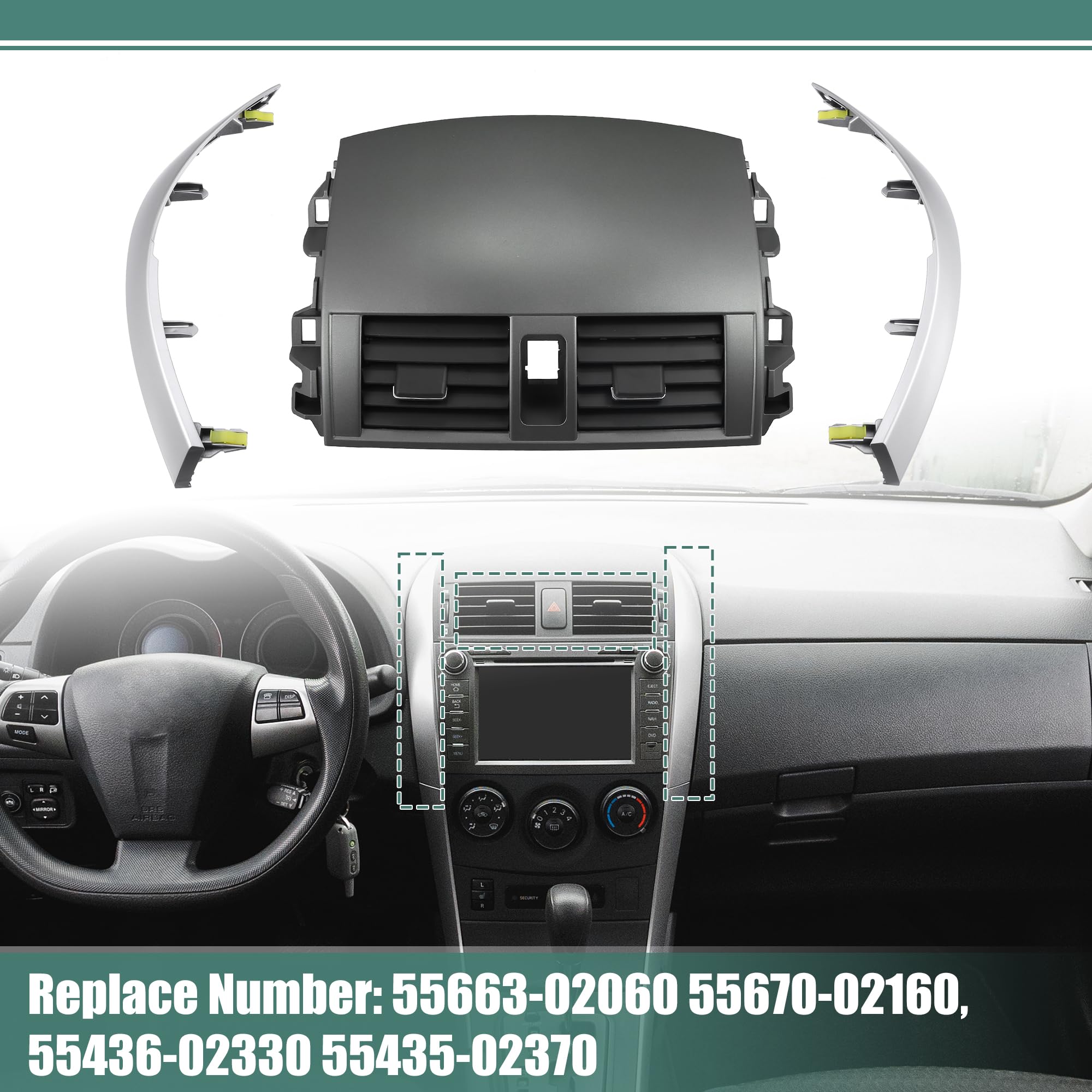 X AUTOHAUX Dash A/C Air Vent Panel Trim Black Silver for Toyota Corolla 08-13