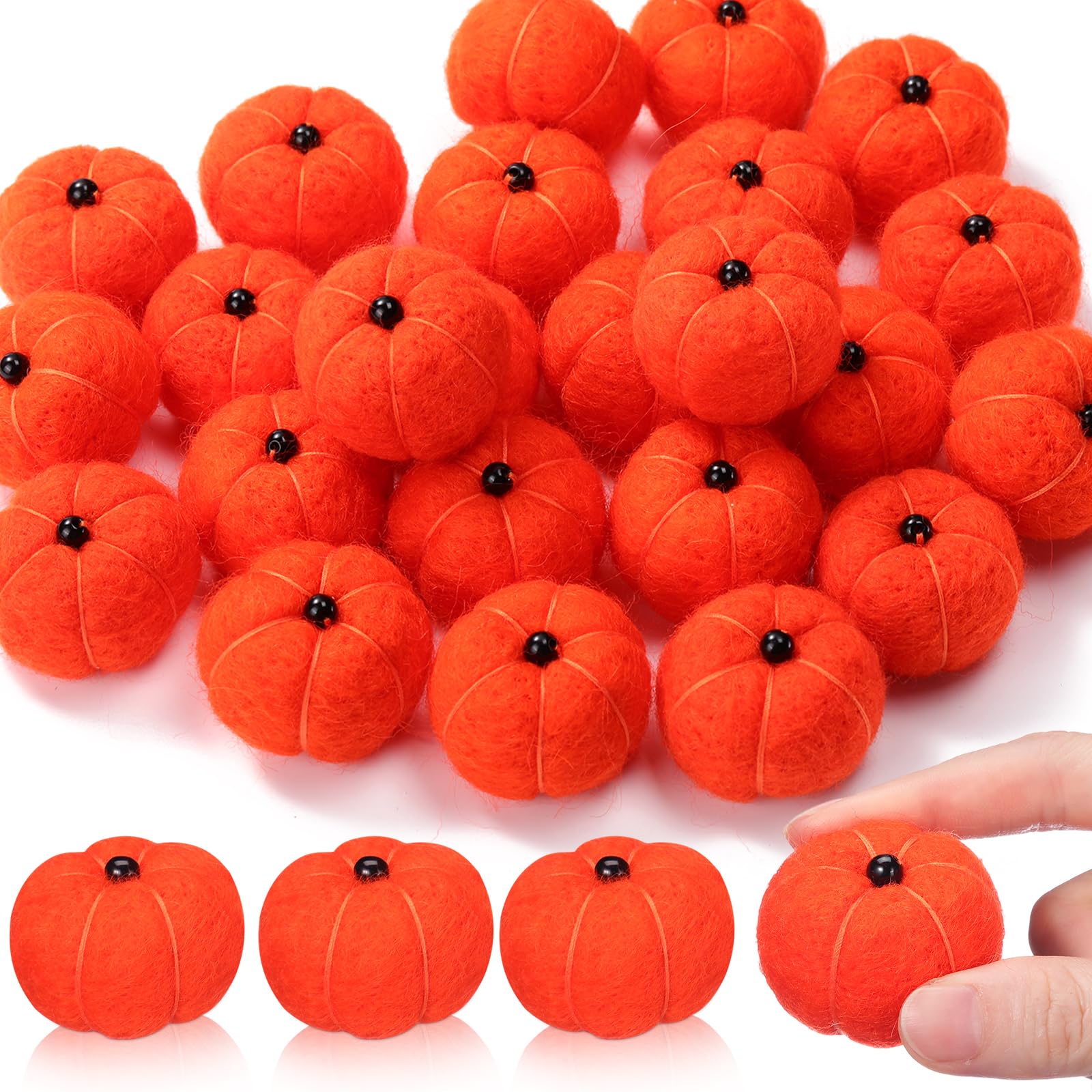 HunnmingRe 24 Pcs Miniature Felt Pumpkins Orange 1.8 Inch Fall Decor