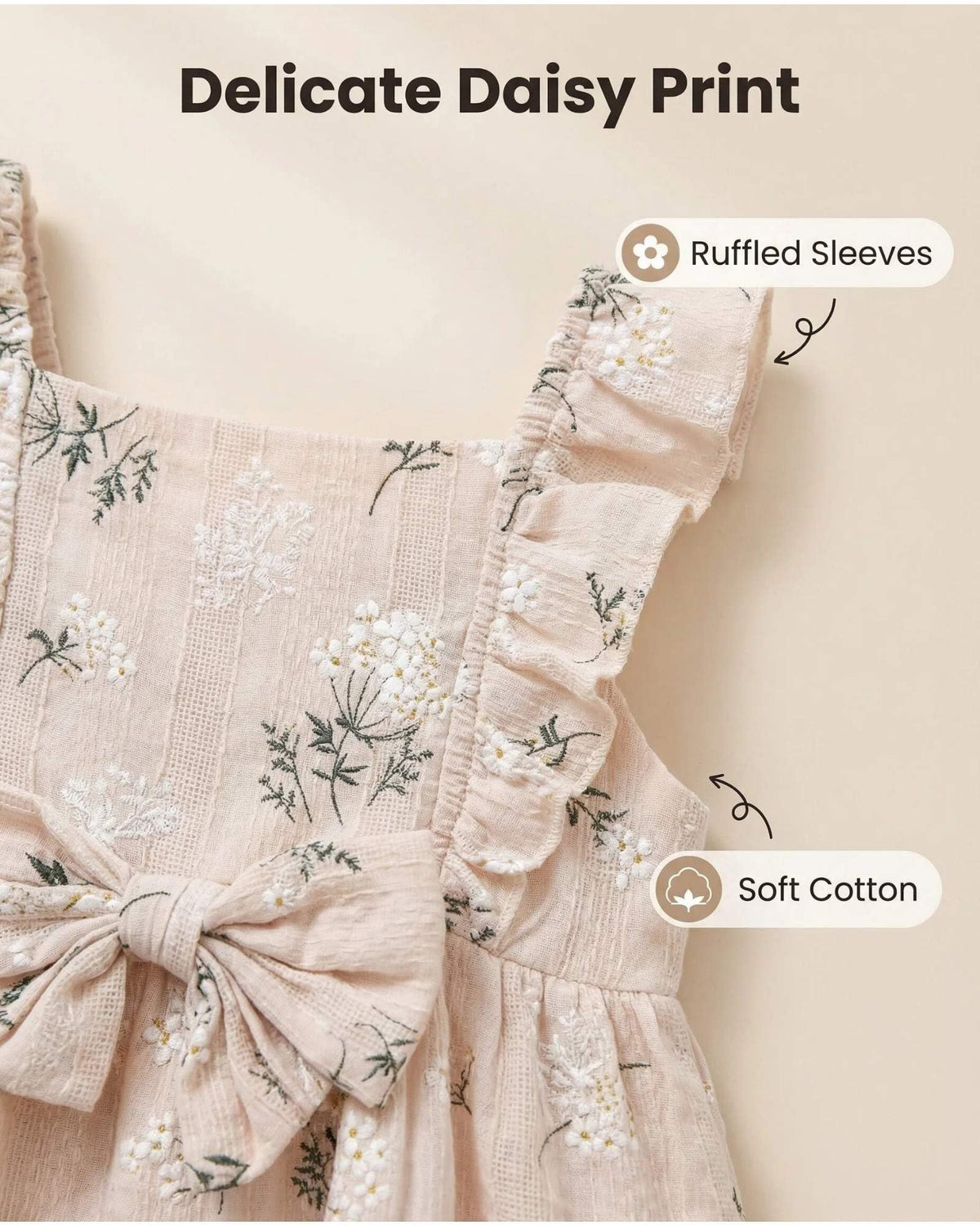Summer Baby Girl Dresses 6M-3T, 100% Cotton Toddler Dress Ruffle Sleeve with Hat and Bag, Vintage Newborn Girl Floral Outfit (US, Age, 6 Months, 12 Months, Beige)
