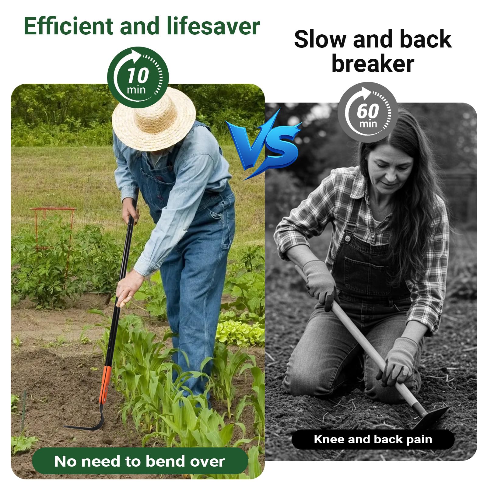ABtool Hula Garden Hoe 71" Long Handle Orange L-Shaped Three-Sided Blade