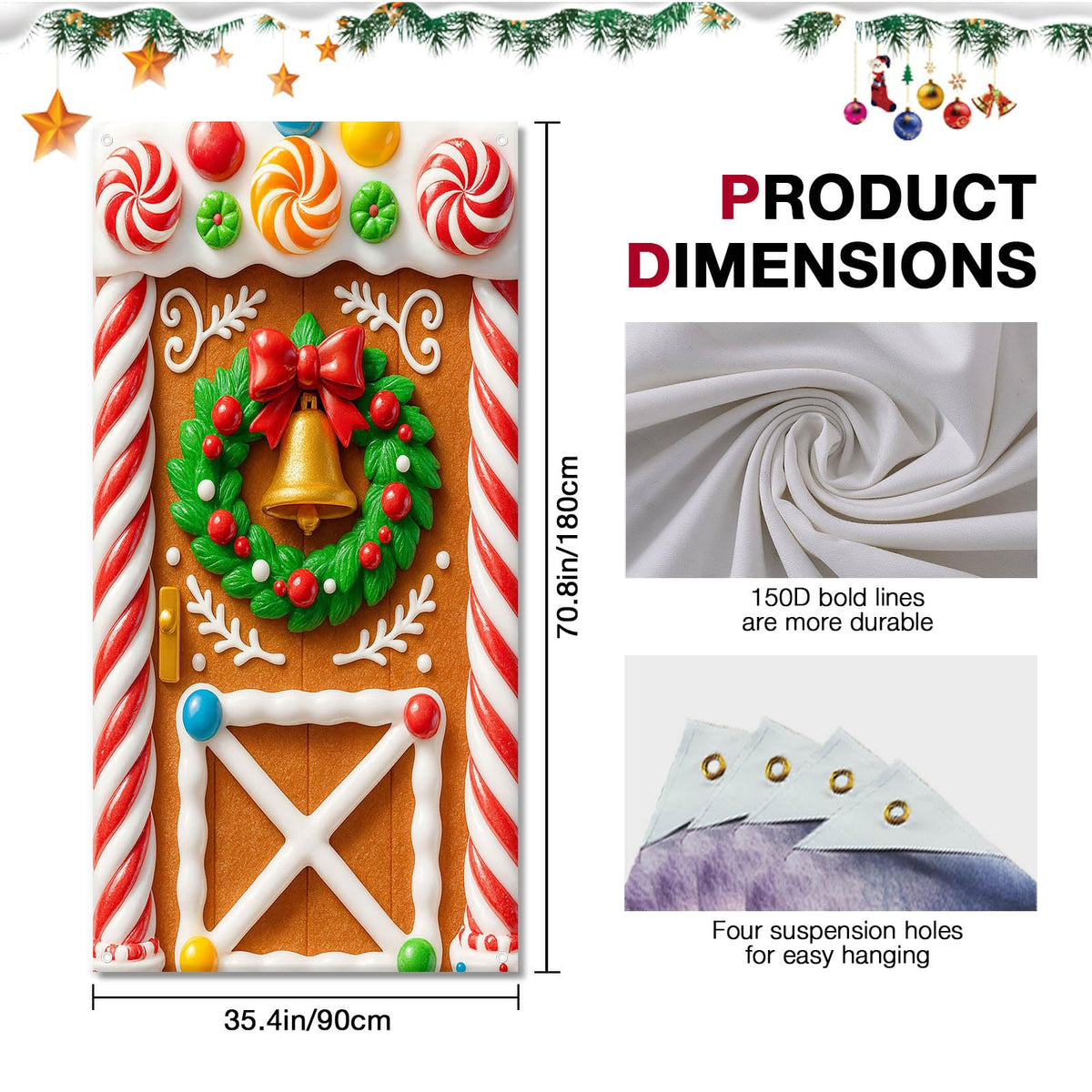 BlissYard Merry Christmas Door Cover 71x35 Inch Front Porch Door Banners