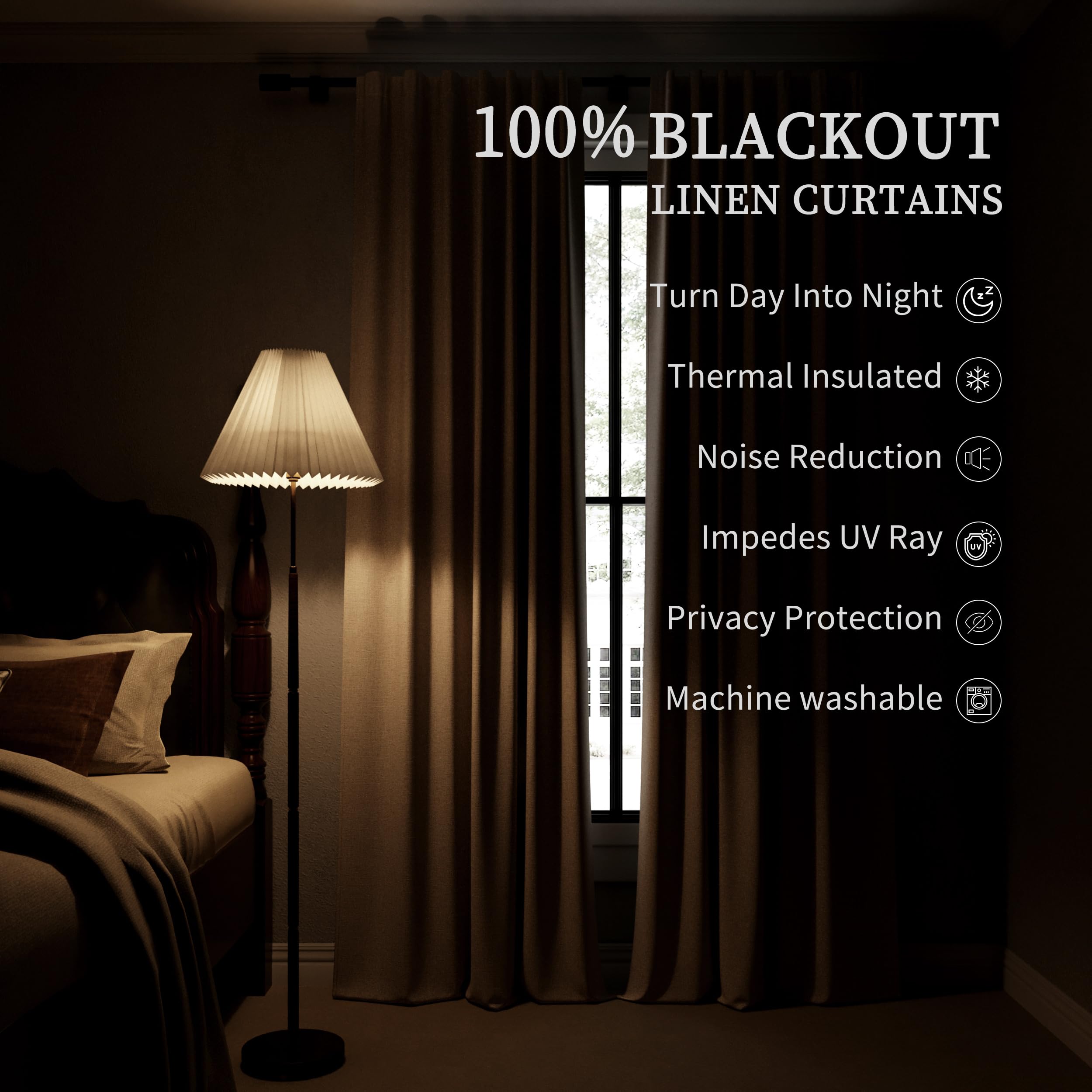 BOODII Linen Blackout Curtains Green 52x72 2 Panels Thermal Insulated