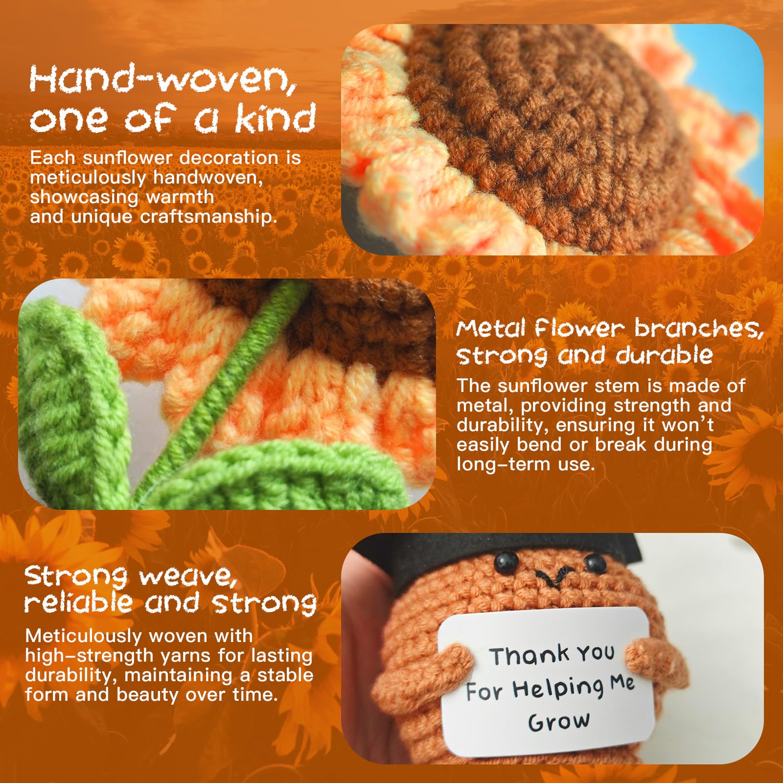 Lanpul Handmade Crochet Sunflower Teacher Appreciation Gift Yellow 1 Pc