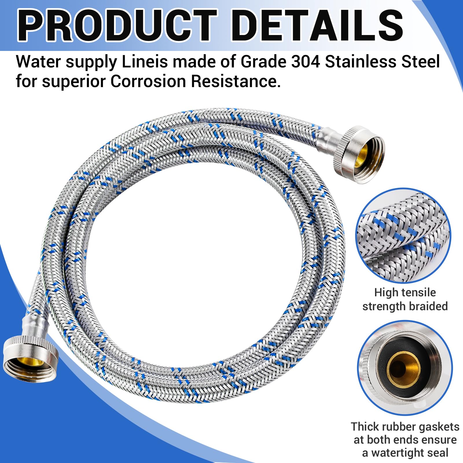 Yejesiy 4ft Stainless Steel Washing Machine Hoses 2 Pack Hot Cold Red Blue