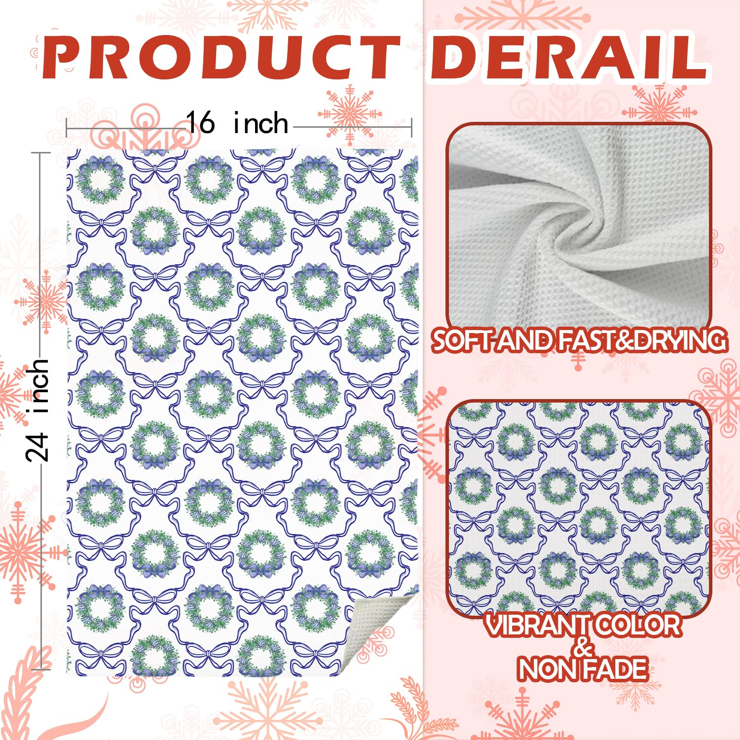 Chinoiserie Christmas Kitchen Towels Set of 2 Pink Bow 16x24 Inches