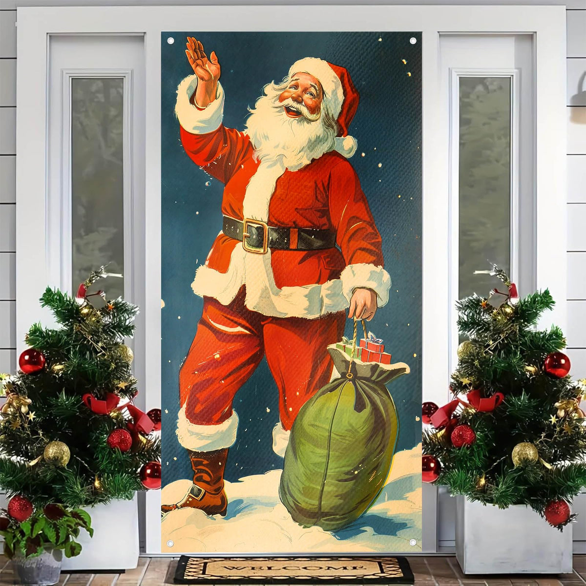 BlissYard Vintage Santa Door Cover 71x35 Inch Classic Christmas Door Covers