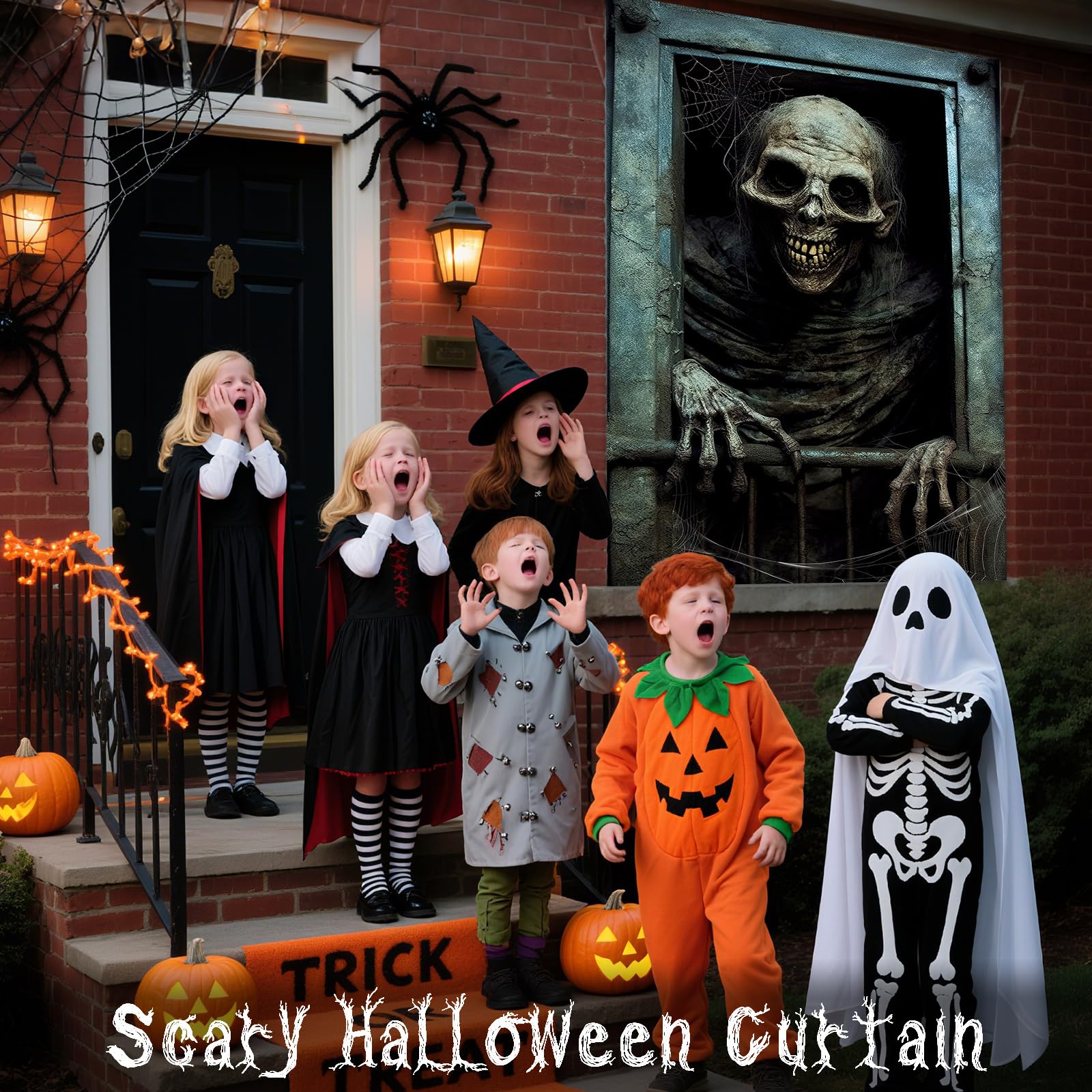 ROOKEA Halloween Vampire Window Curtain Spooky Ghost Banner Indoor Outdoor Decor