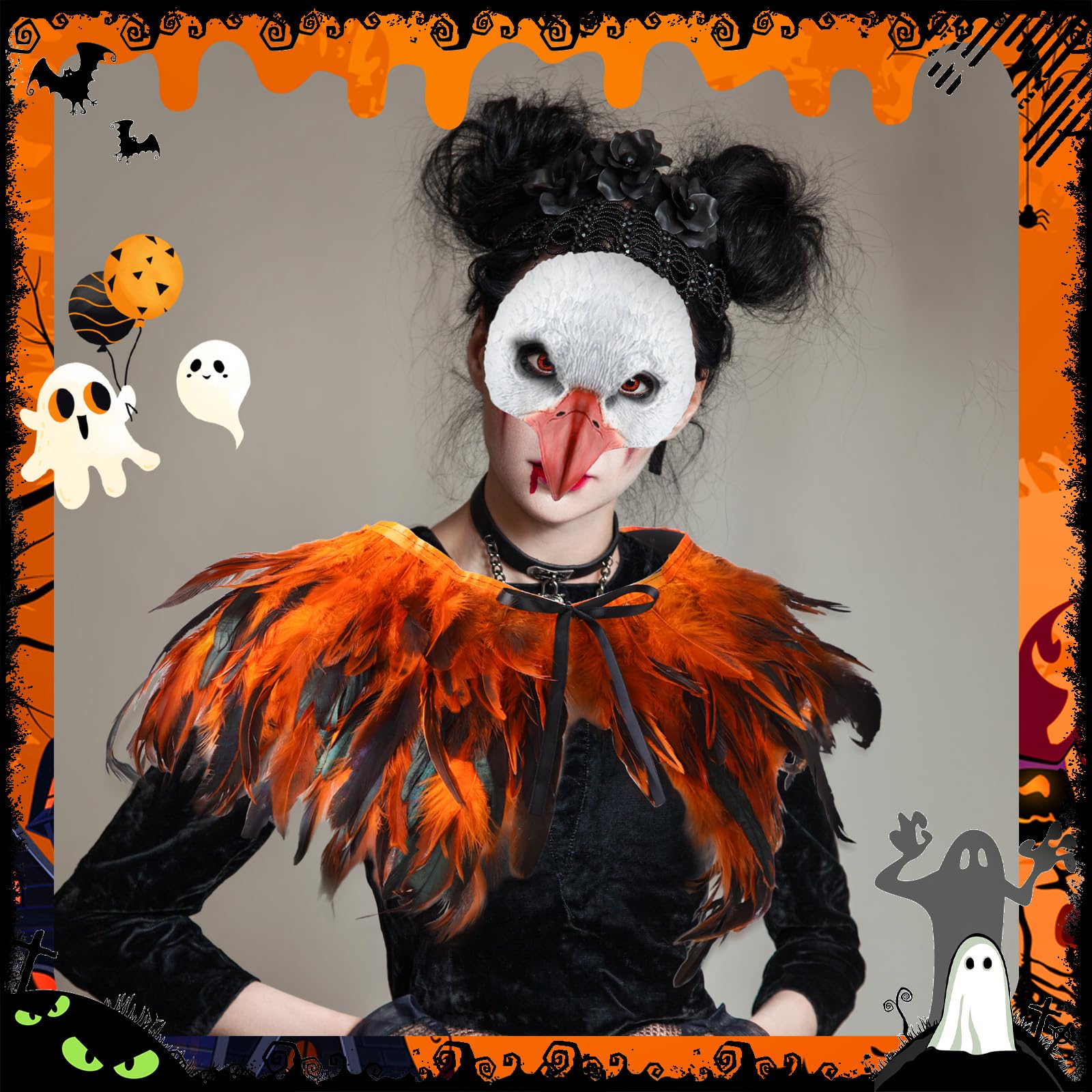 Newcotte Eagle Costume Set Mask Wings Feather Cape Halloween Unisex One Size