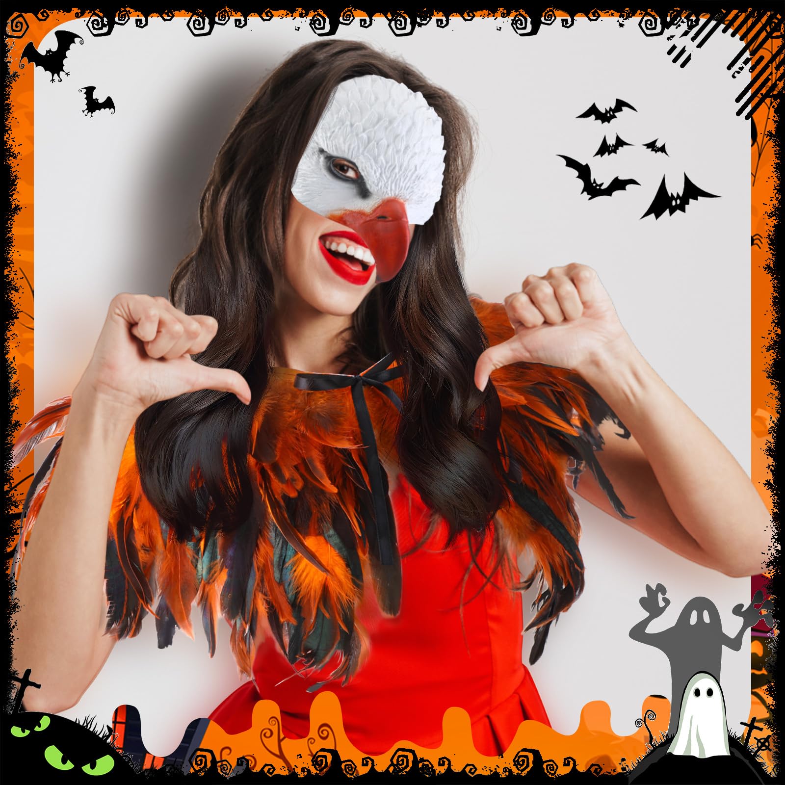 Newcotte Eagle Costume Set Mask Wings Feather Cape Halloween Unisex One Size