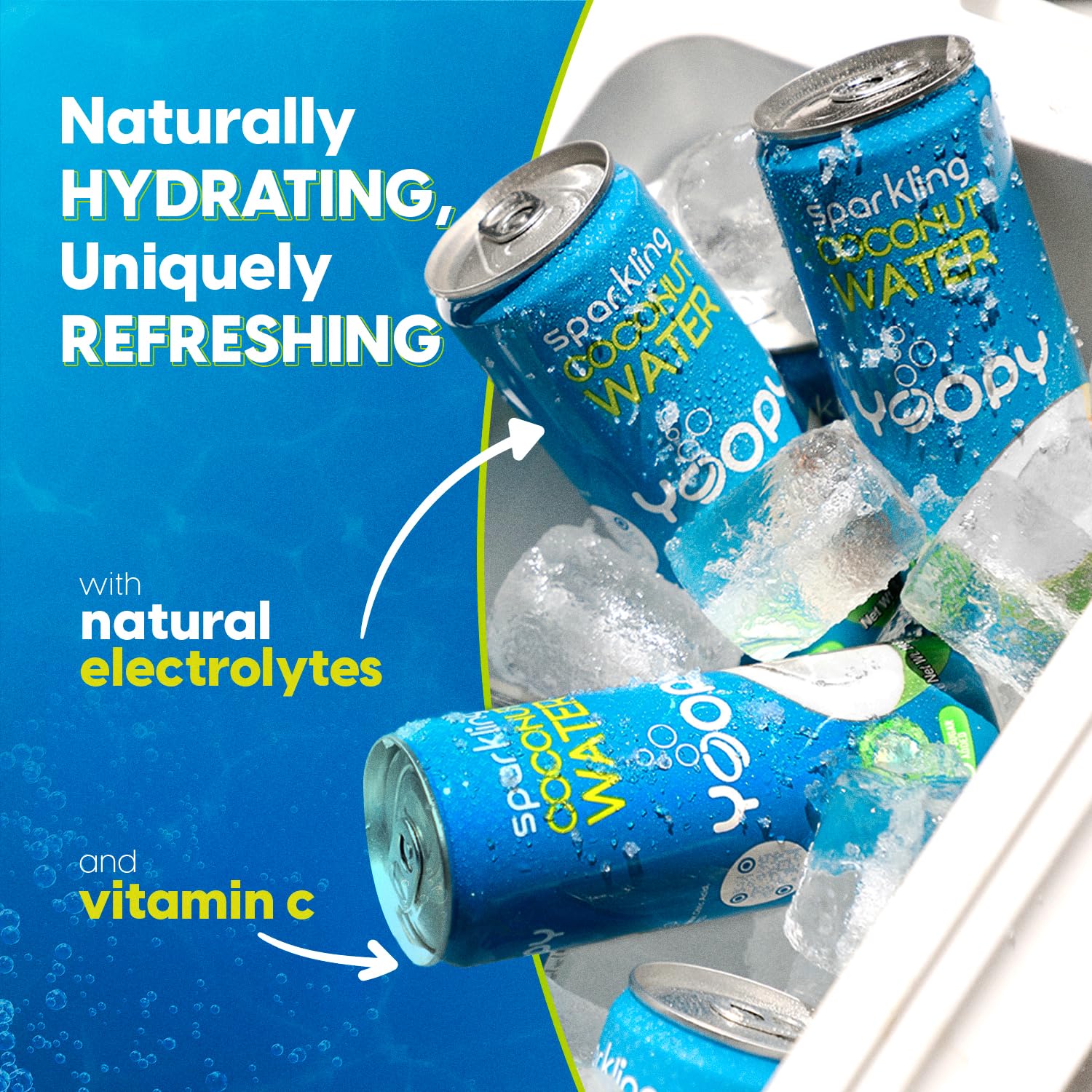 Yoopy Sparkling Coconut Water 12-Pack 10.82oz Natural No Sugar Added