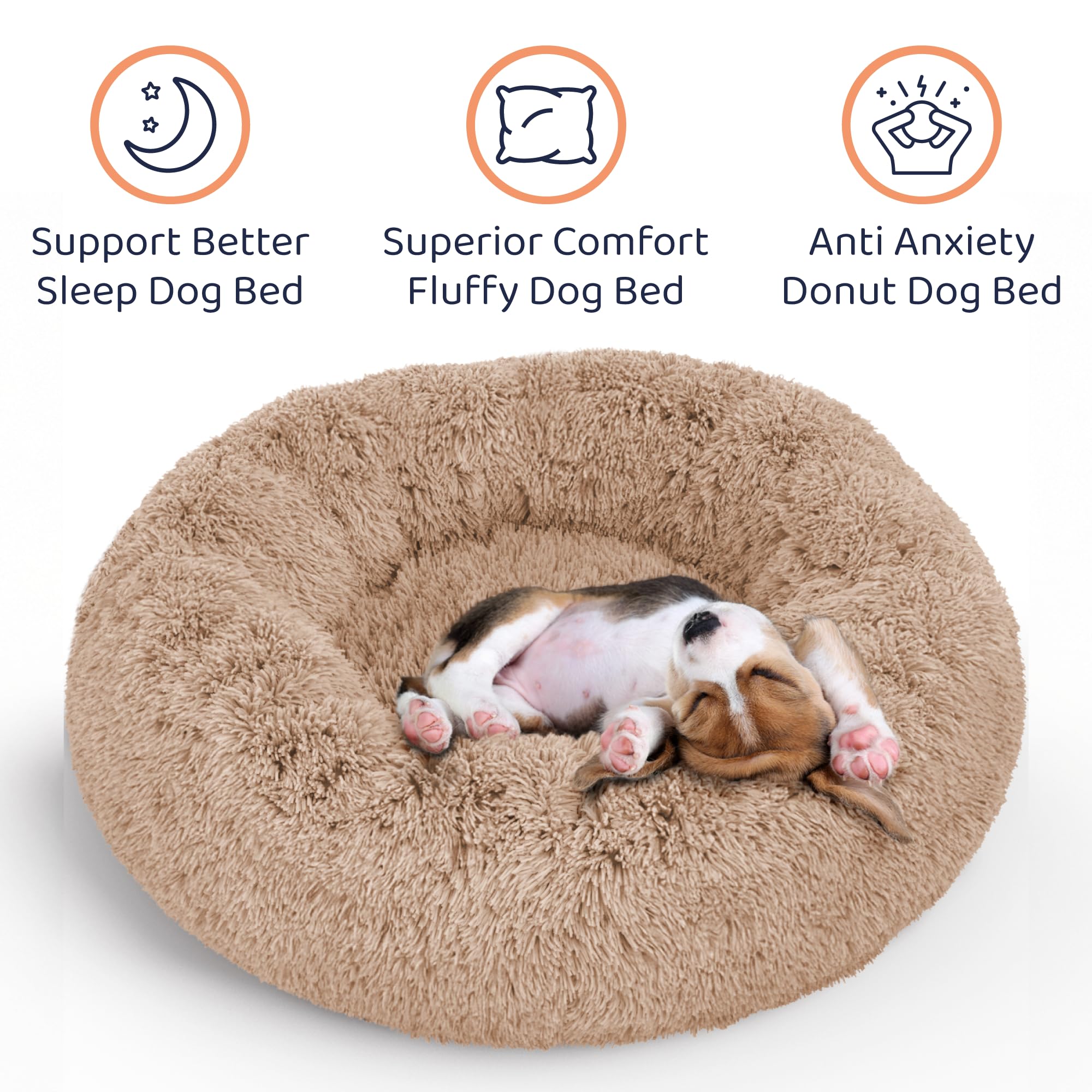 Petloox Donut Dog Bed Premium Comfort Anxiety Relief Size M Camel