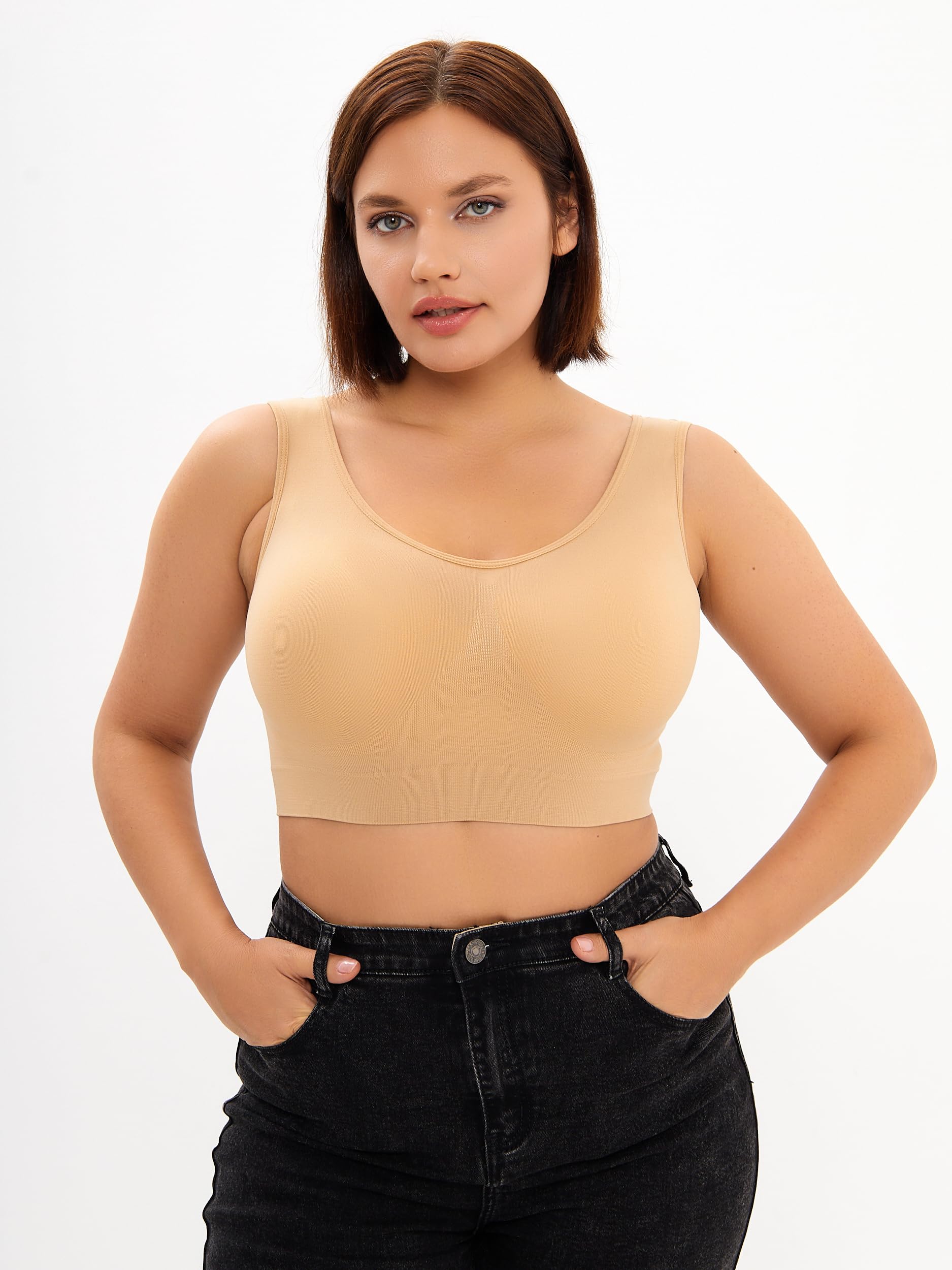 FRAUTAG Womens Seamless Wireless Sports Bra Nude Size XX-Large