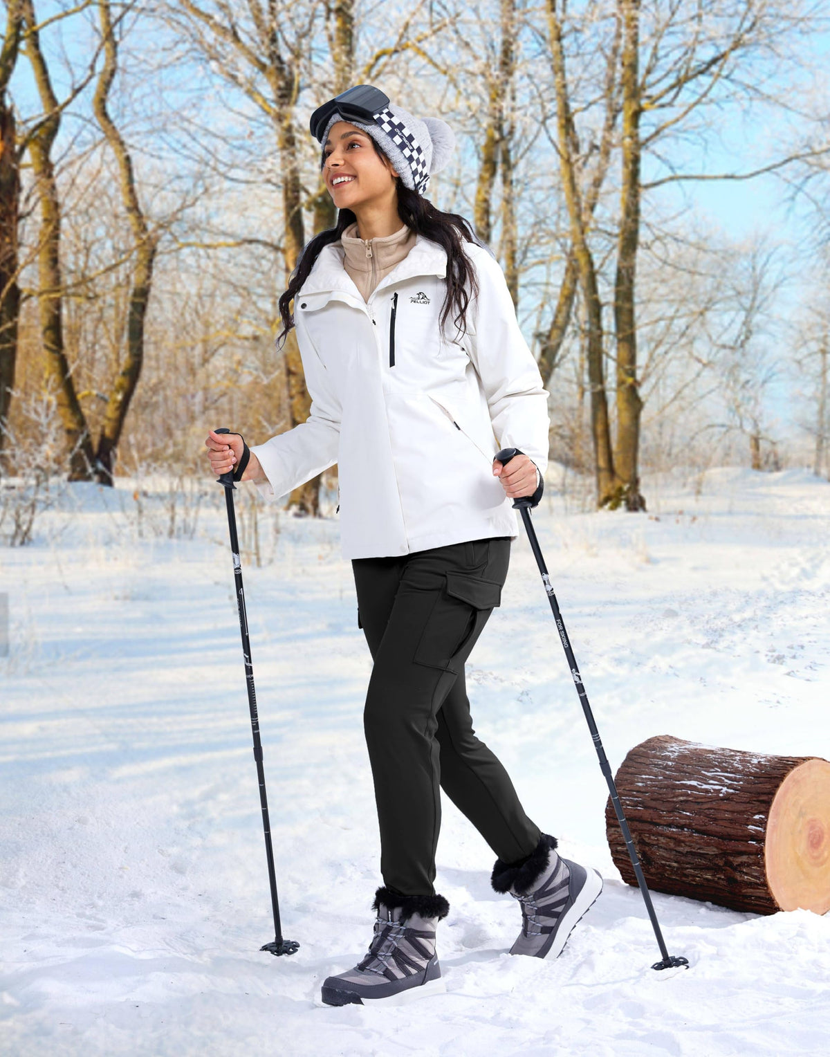 SANTINY Women Fleece Lined Cargo Joggers High Waisted Winter Warm Waterproof