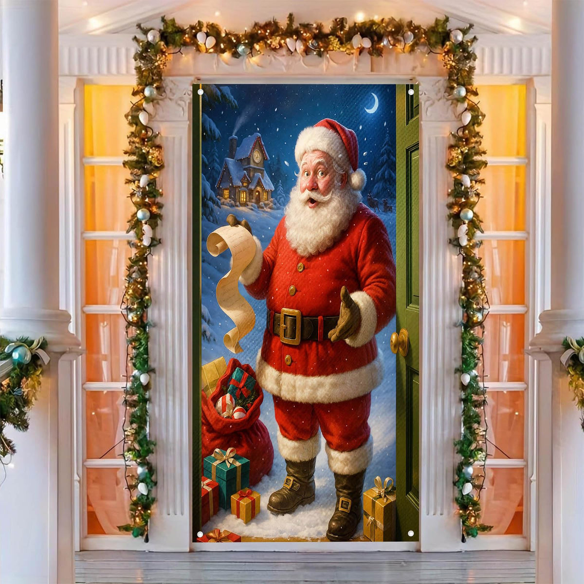 BlissYard Merry Christmas Door Cover 71x35 Inch Front Porch Door Banners