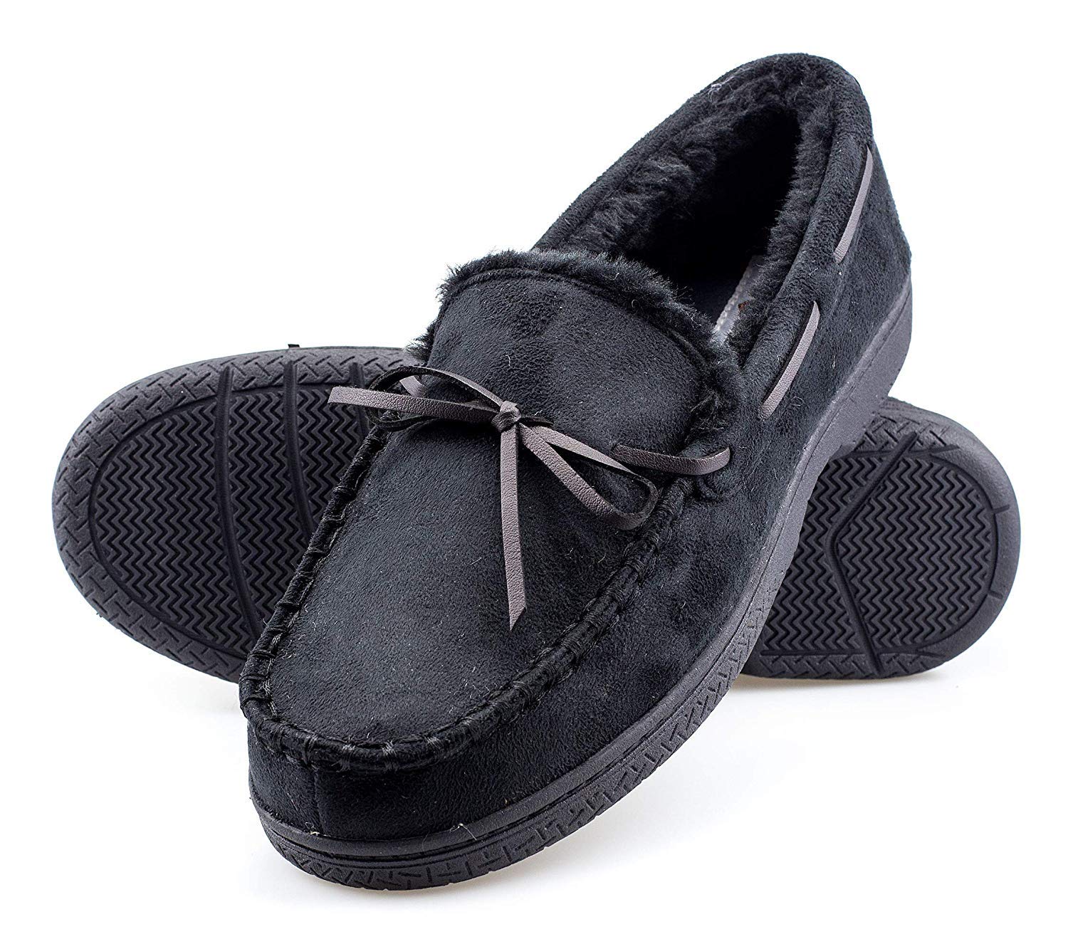 ArcticShield Men's Moccasin Slippers Rubber Sole Microsuede Black Size 12