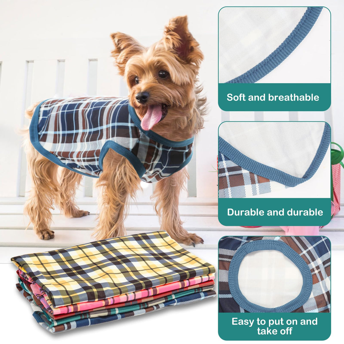 Cute Dog Shirts Clothes, Classic Plaid,Soft and Comfortable Fabric?Dog Clothes T Shirt Vest Soft for Small Medium Dogs Cats (plaid-5pcs, 3XL)