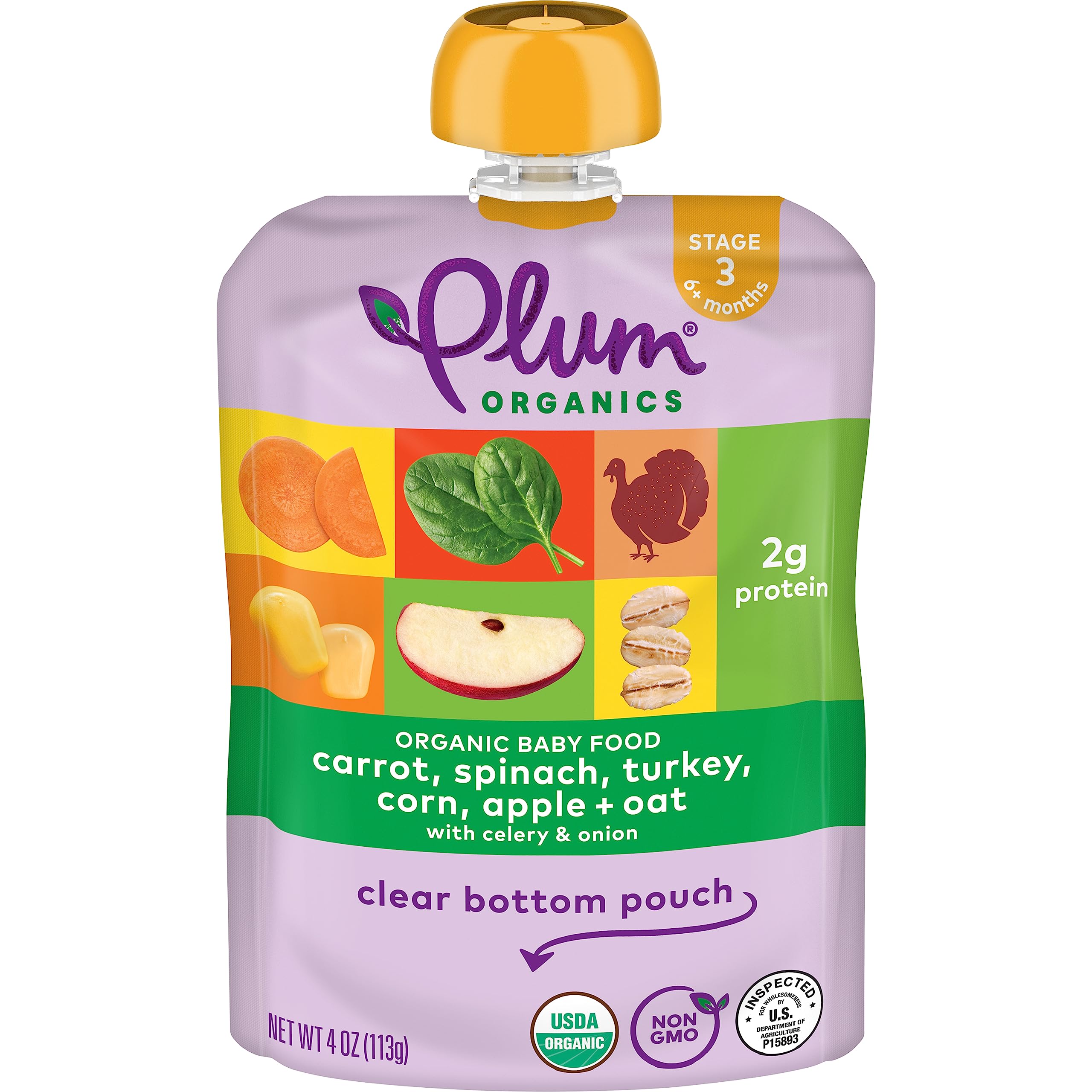 BestBy12/25 Plum Organics Stage3 Baby Food Carrot Spinach Corn Apple Oat 4oz 6pk