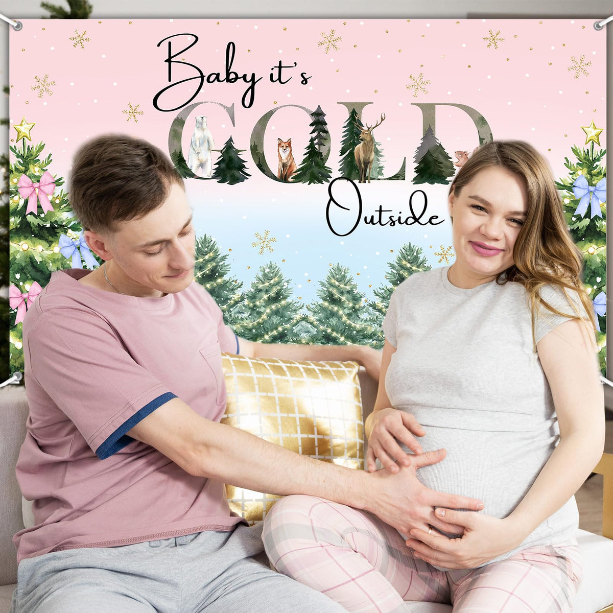Avezano Baby It's Cold Outside Backdrop Pink and Blue Baby It's Cold Outside