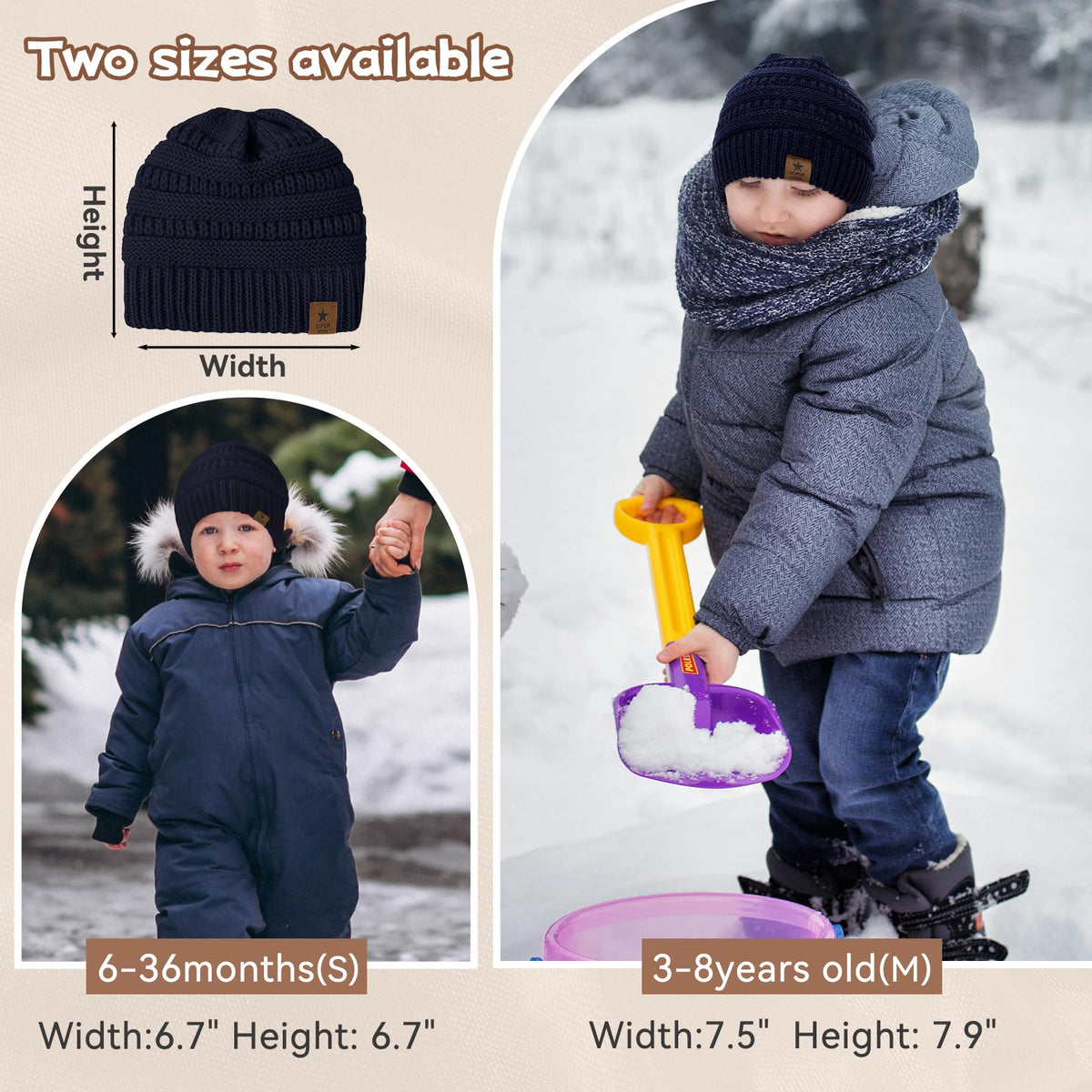 Zando Toddler Satin Lined Winter Hat Knitted Baby Beanie Silk Lined Infant Toddler Beanies Boys 2t-4t Baby Winter Hats for Boys Girls Warm Newborn Infant Winter Beanie Cap Black 6-36 Months