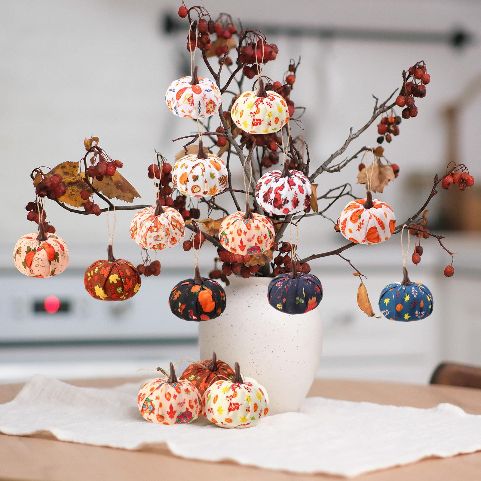 Soulchen 48 Pc Thanksgiving Mini Pumpkin Ornaments 2 Inch Orange Fabric