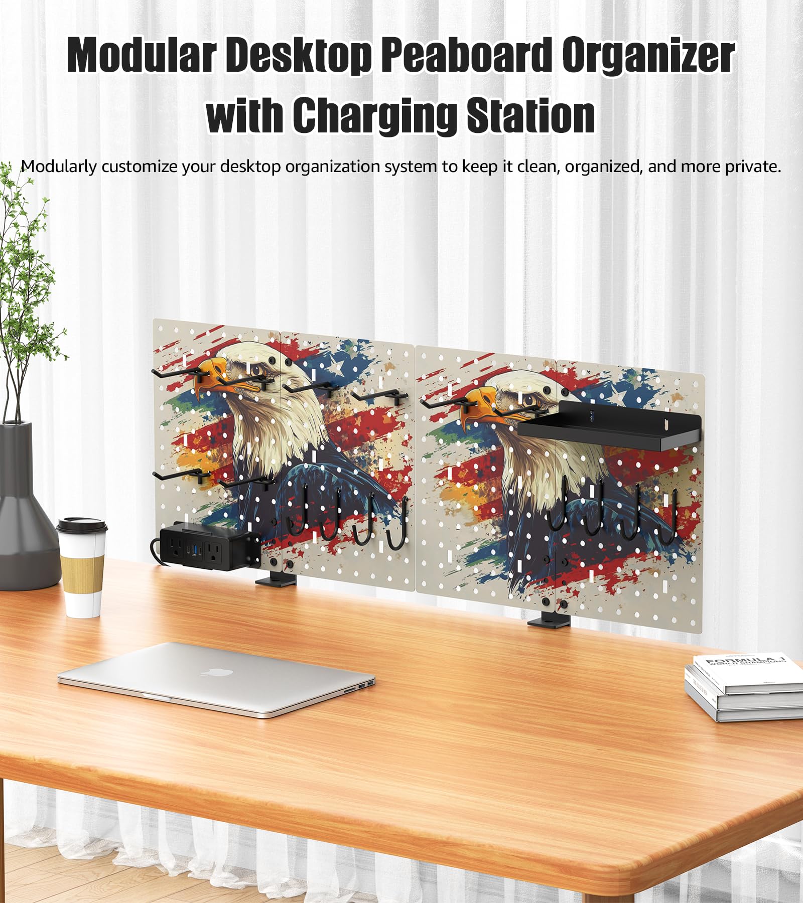 CCCEI Modular Pegboard Desk Organizer with USB Outlets Metal Panels 6FT