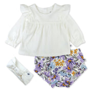 HonestBaby Girls Organic Cotton 3-Piece Set, Jumbo Floral Lilac, 18M