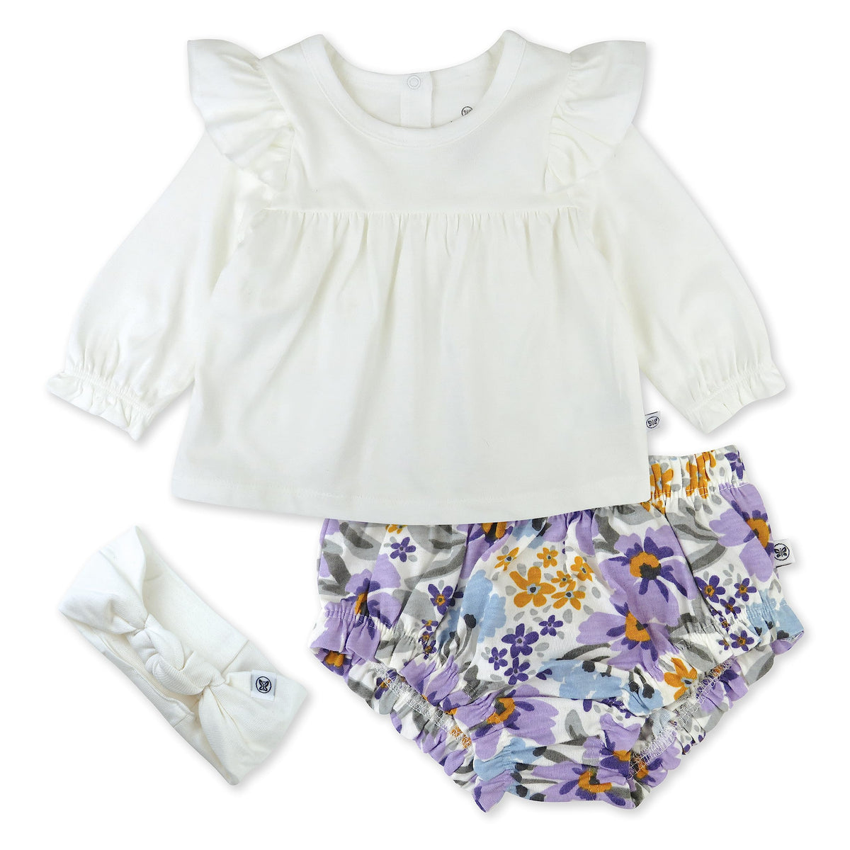HonestBaby Girls Organic Cotton 3-Piece Set, Jumbo Floral Lilac, 18M