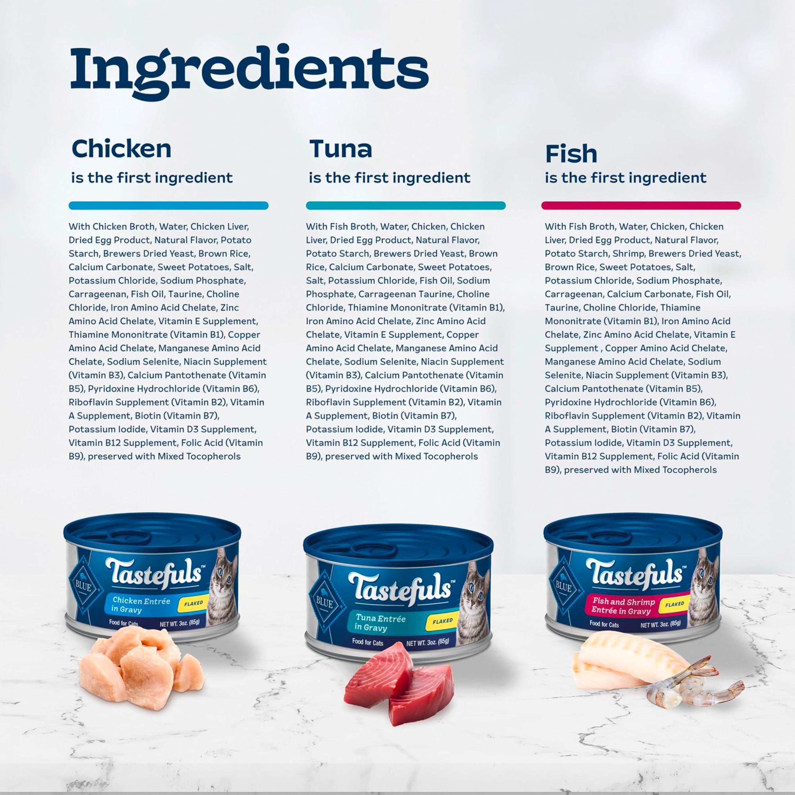 BestBy04/28 Blue Buffalo Tastefuls Wet Cat Food Variety Tuna Chicken 3oz 12ct