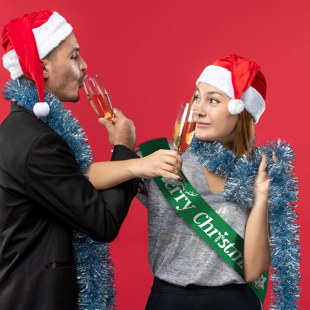 JXYCBZYing Merry Christmas Sash, Retro Sage Green Merry Christmas Party Sash, Xmas Holiday Sash, Merry Christmas Party Decorations, Ideas, Gifts, Jokes and Favors (Retro Sage Green + White)