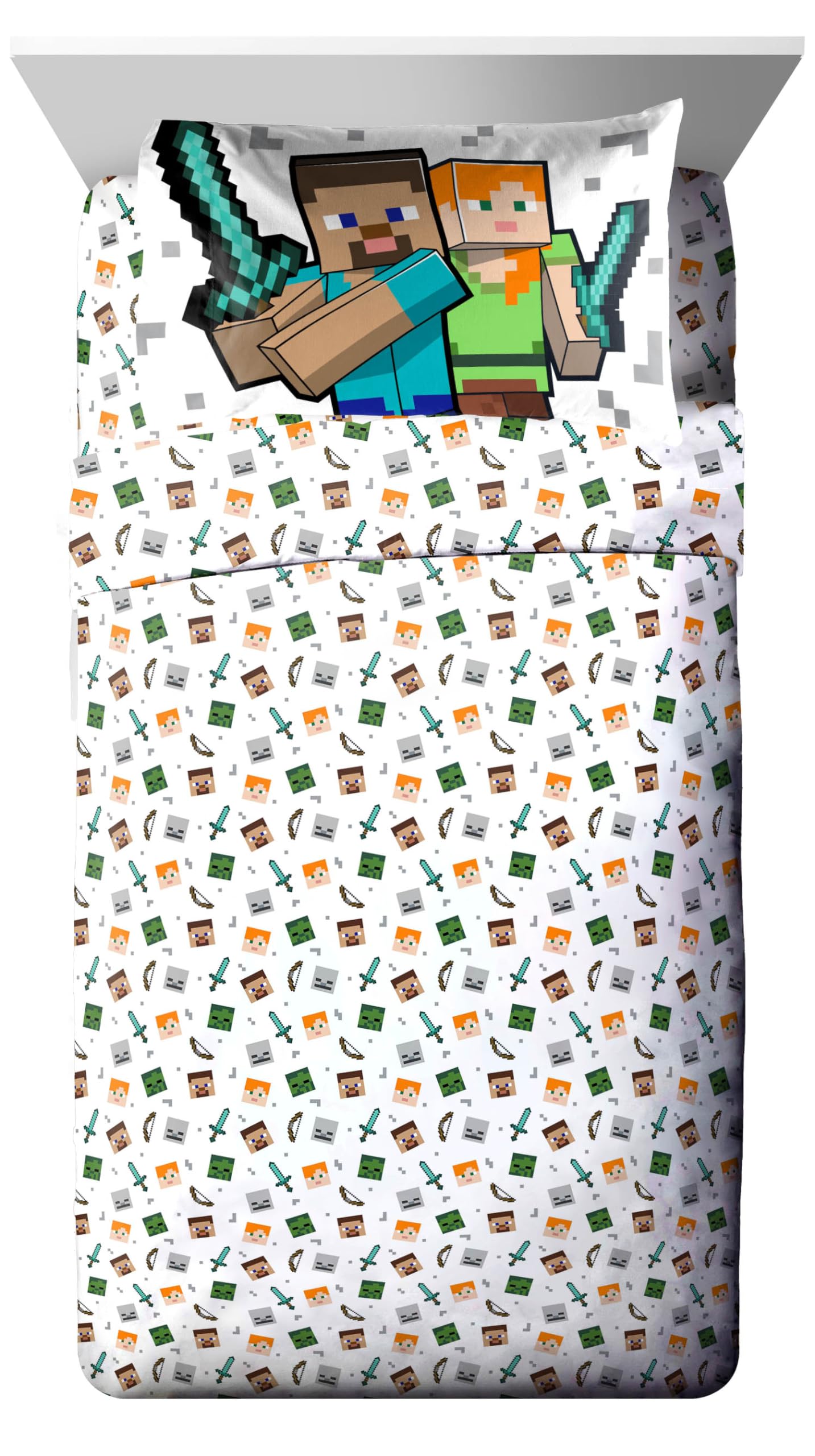 Jay Franco Minecraft Twin Comforter Set 5PC Bedding Creeper Zombie