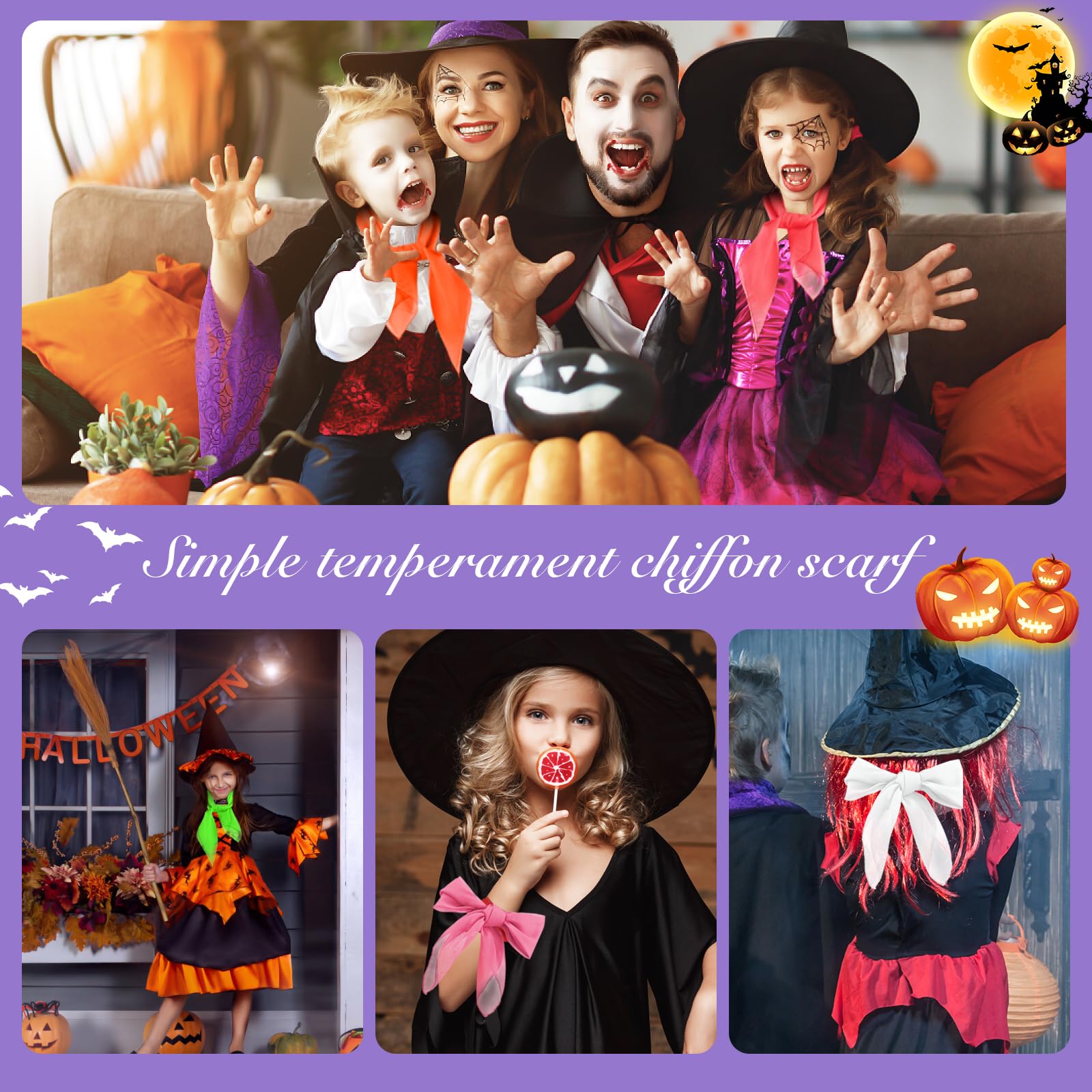 Cyunda Chiffon Scarf Classic Retro Ribbon Square Neck 26x26in Orange