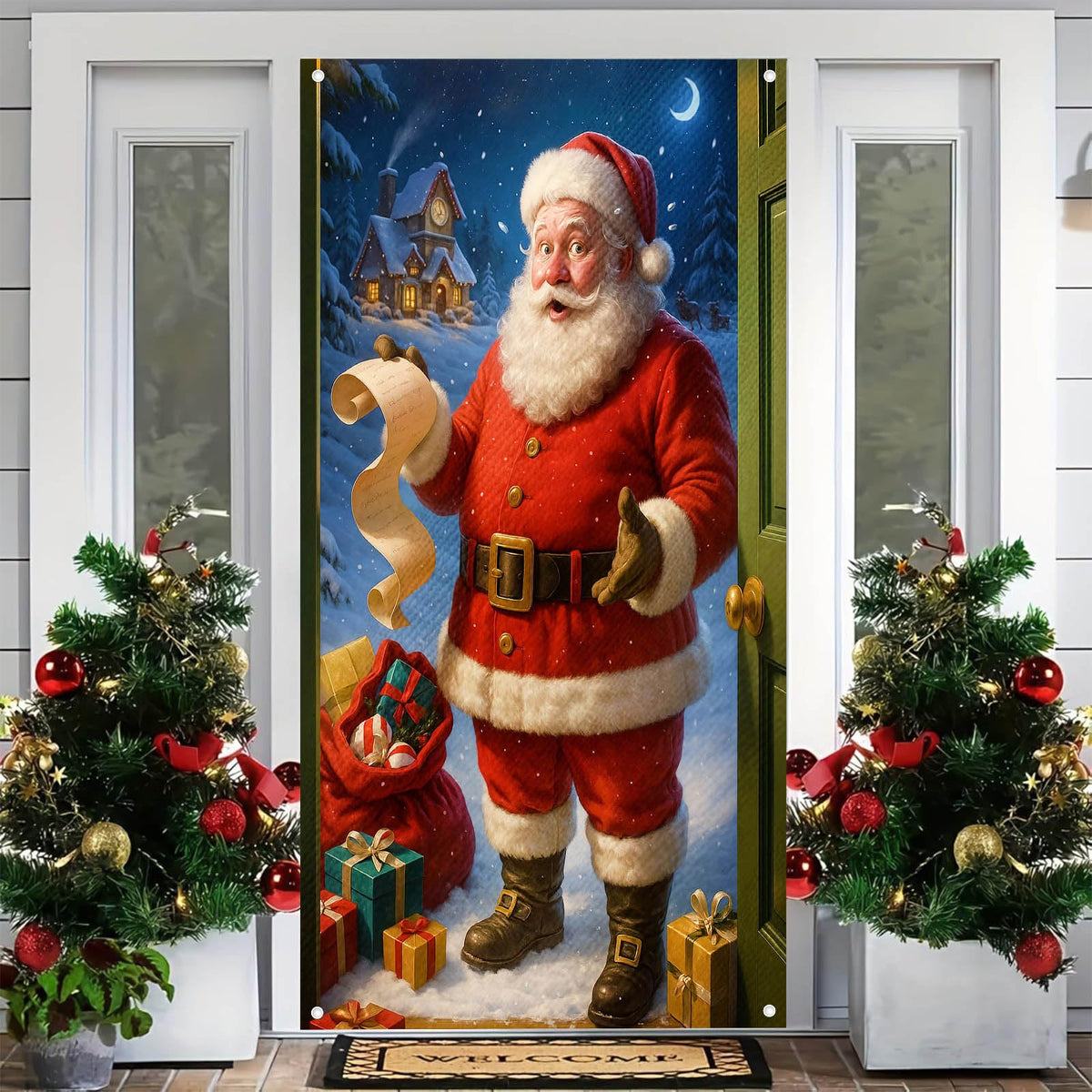 BlissYard Merry Christmas Door Cover 71x35 Inch Front Porch Door Banners