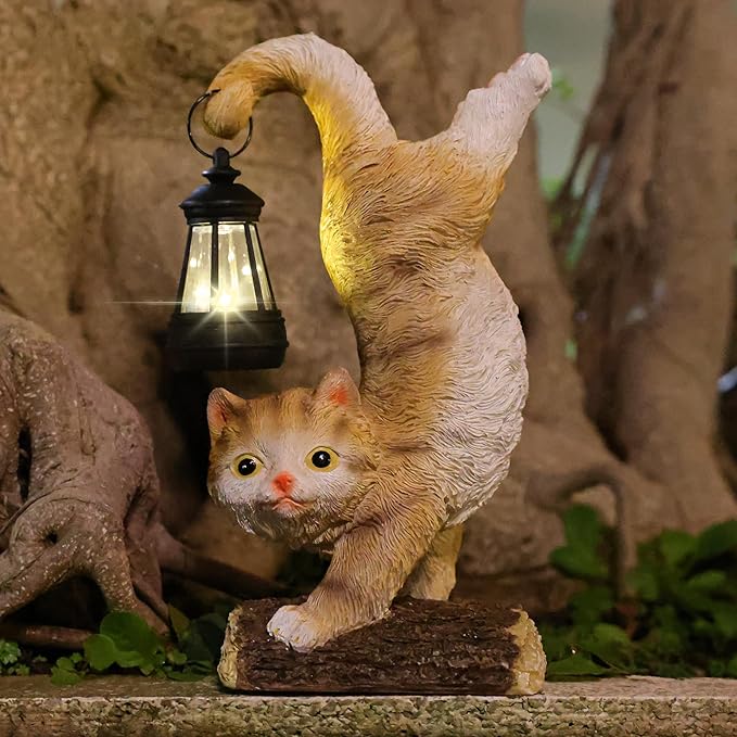 Suyorpe Solar Cat Garden Statue Outdoor Decor Light Small Multicolor Resin