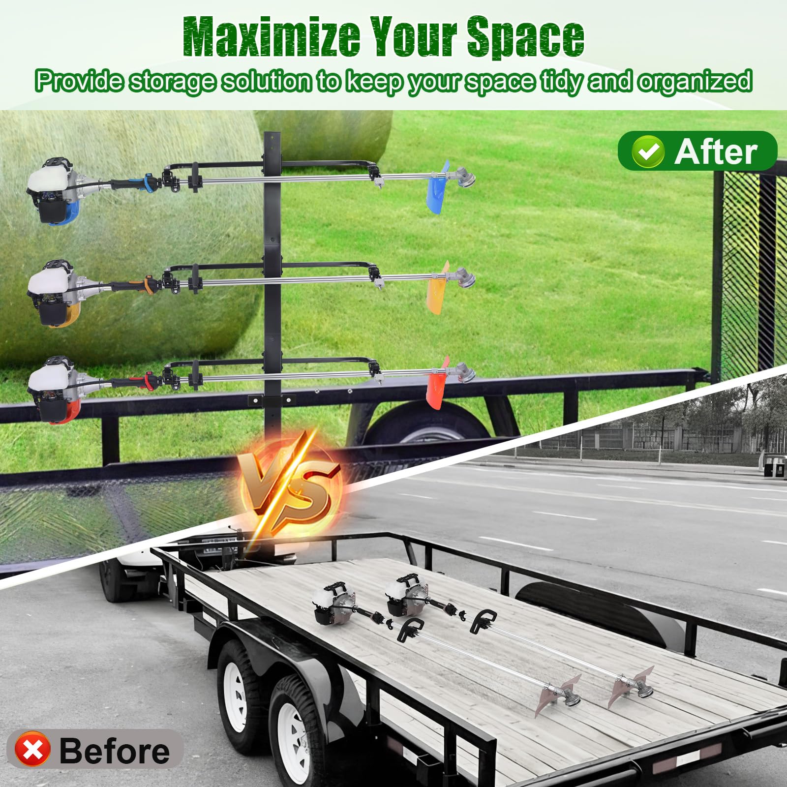 CAROD 3-Place Steel Weed Eater Rack for Trailer Lawn Equipment with Locks