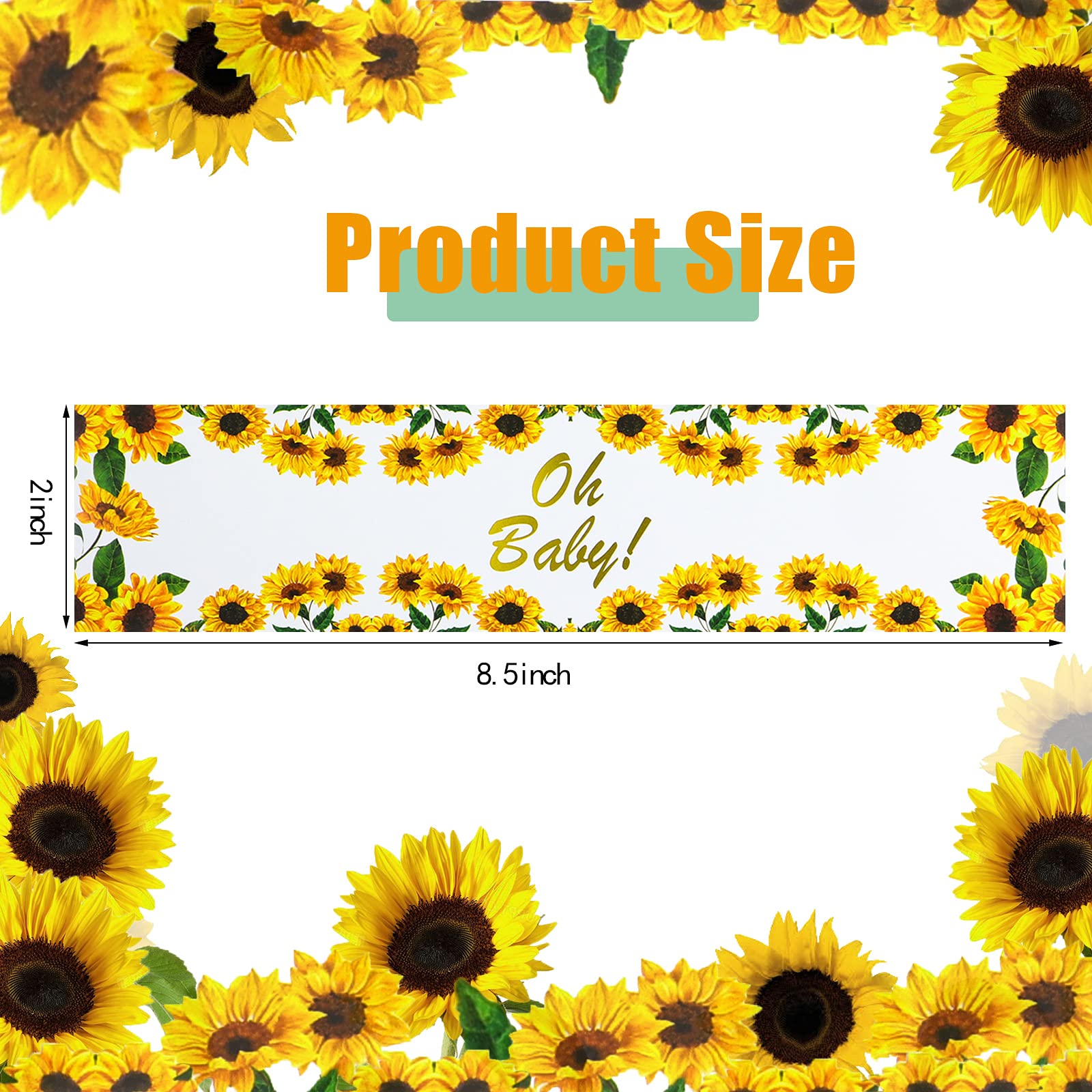 Outus 40pcs Sunflower Baby Shower Water Bottle Labels Floral Waterproof