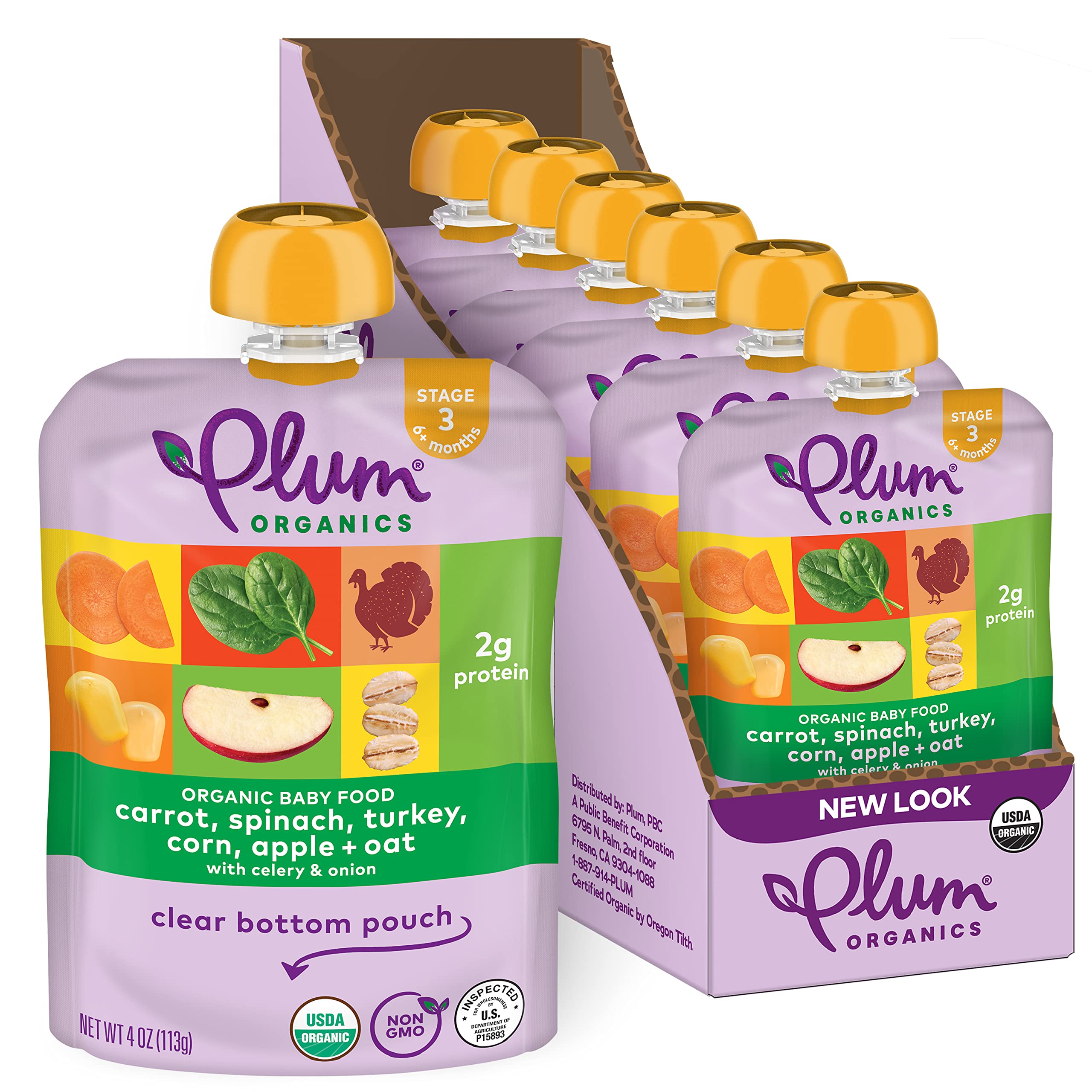 BestBy12/25 Plum Organics Stage3 Baby Food Carrot Spinach Corn Apple Oat 4oz 6pk