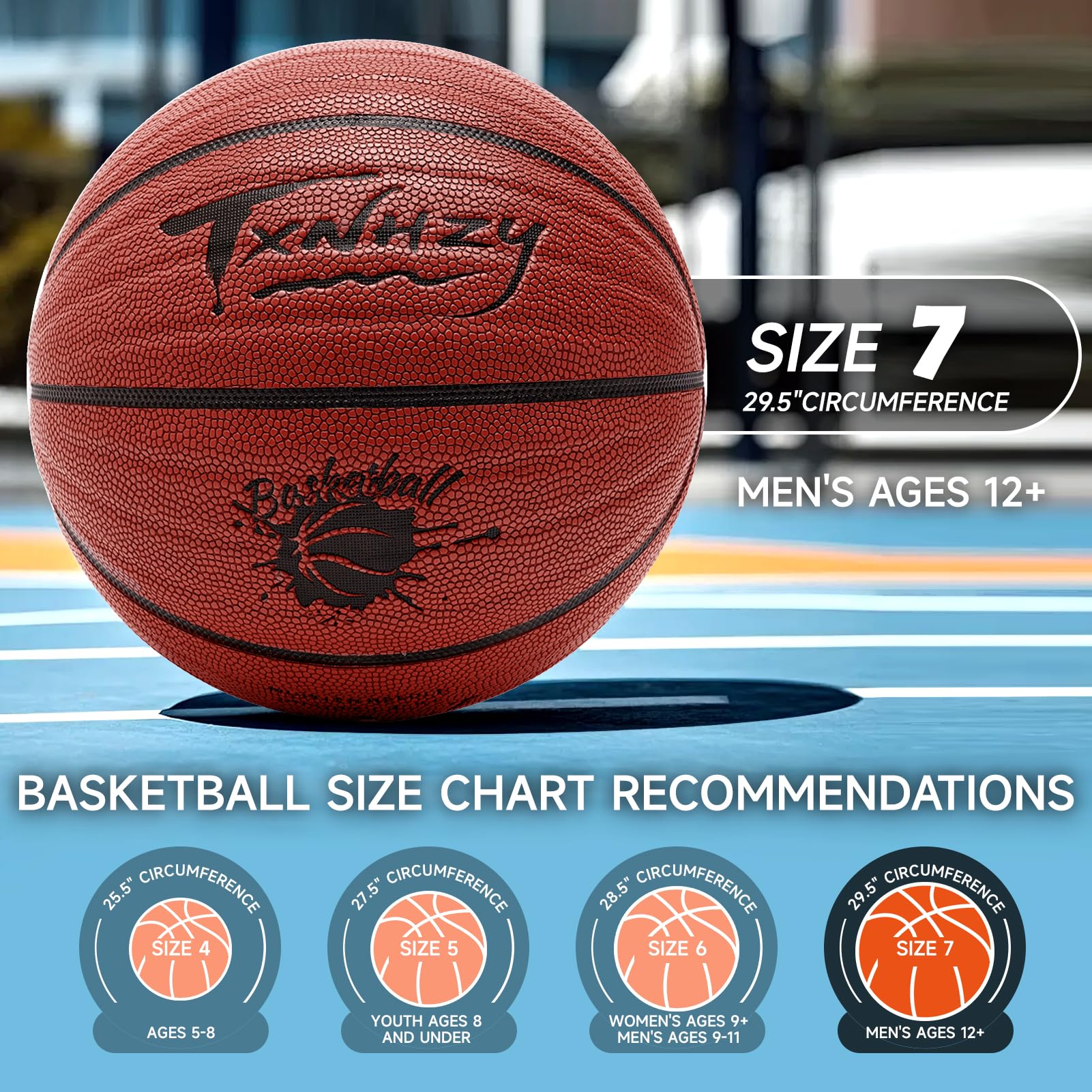 TXNHZY Basketball Outdoor Indoor Durable PU Nylon Brown Size 7 29.5