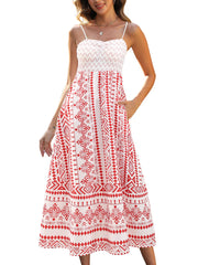 Gardenwed Women's Floral Print Maxi Dress Spaghetti Strap Pockets Red XL