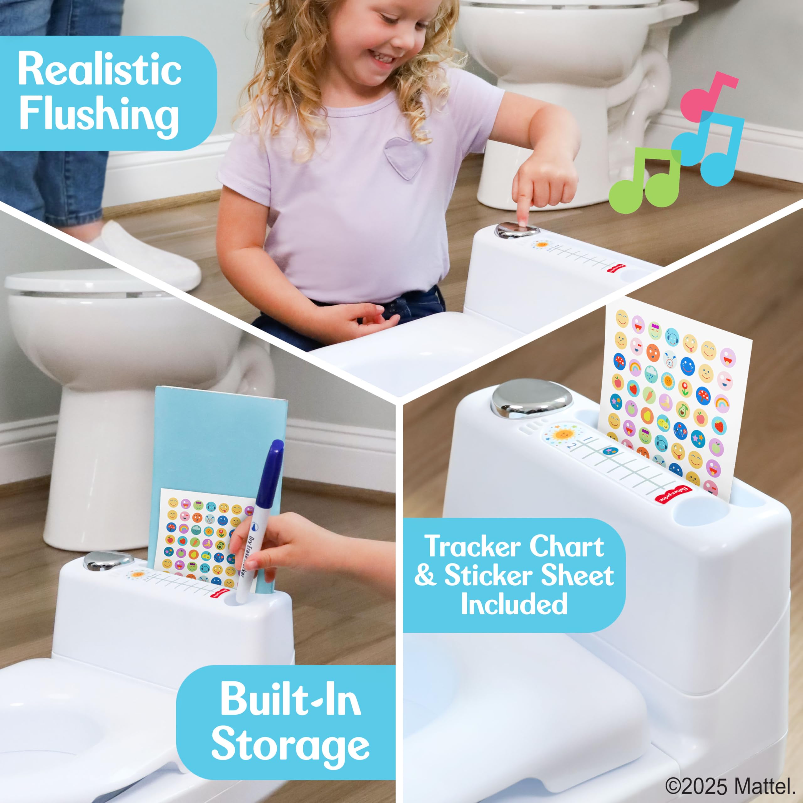 Fisher-Price 2-N-1 Potty Trainer with Flushing Sounds White Splash Guard
