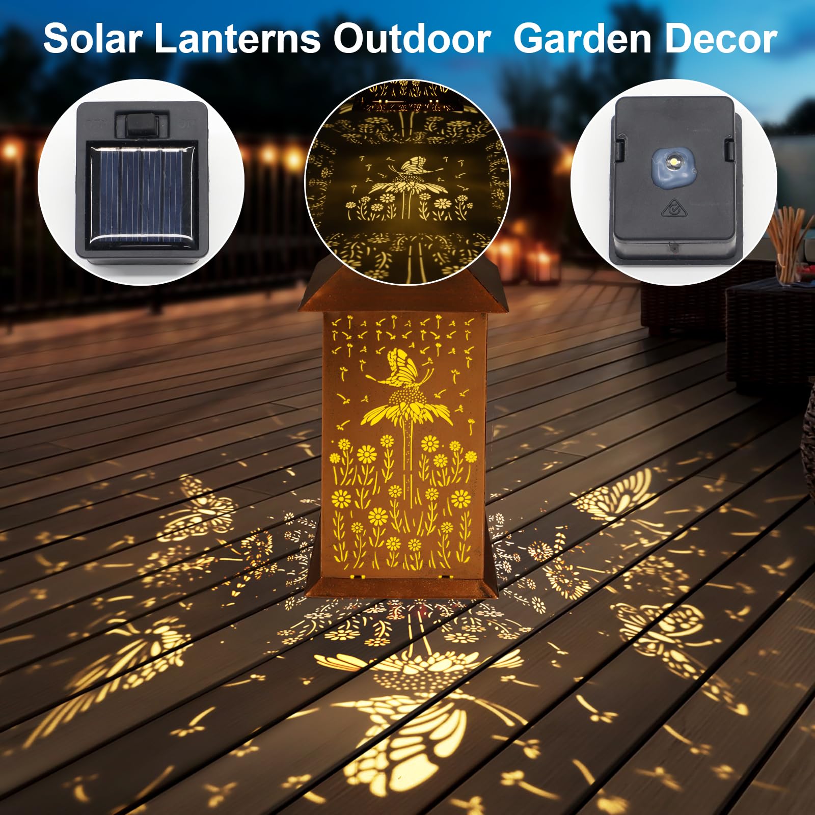 Doorkeer Butterfly Solar Lantern Outdoor Waterproof Metal LED Light Copper