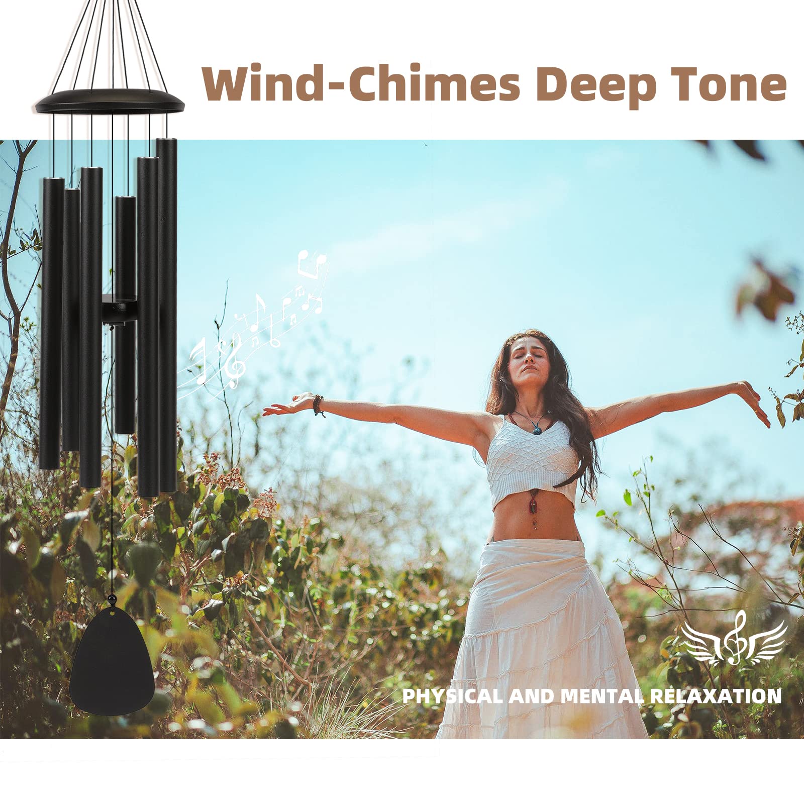 FSVGYY Large Outdoor Wind Chimes 32" Black Soothing Melodic Tones