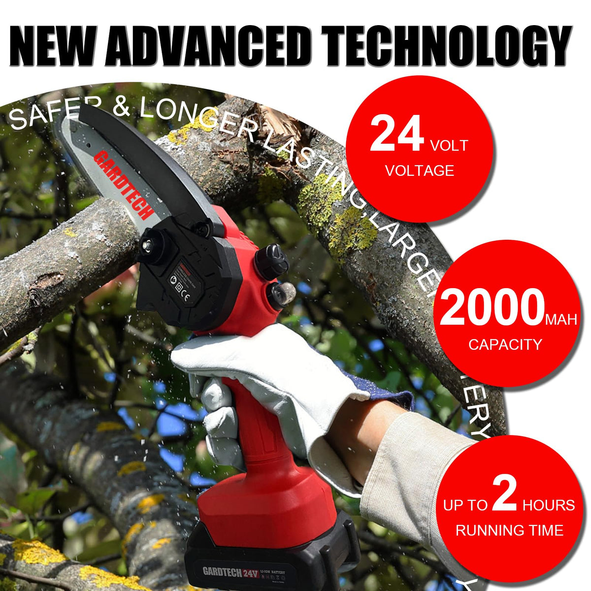 GARDTECH Mini Chainsaw Cordless 6 Inch - Portable Electric Chainsaw Cordless Battery Powered, Handheld Small Chain Saw with 2-side Security Lock [Southpaws Friendly] for Wood Cutting, Pruning Branches