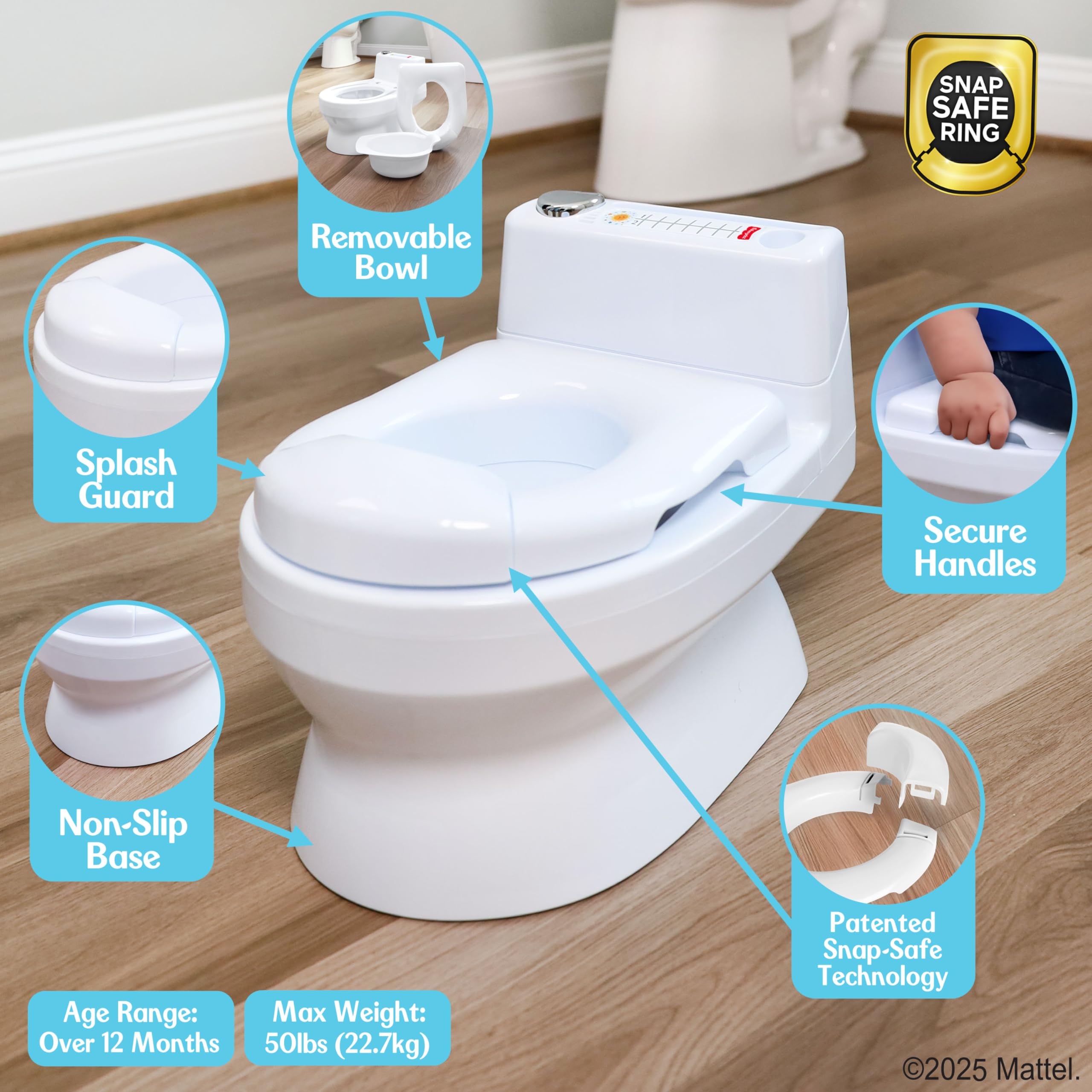 Fisher-Price 2-N-1 Potty Trainer with Flushing Sounds White Splash Guard