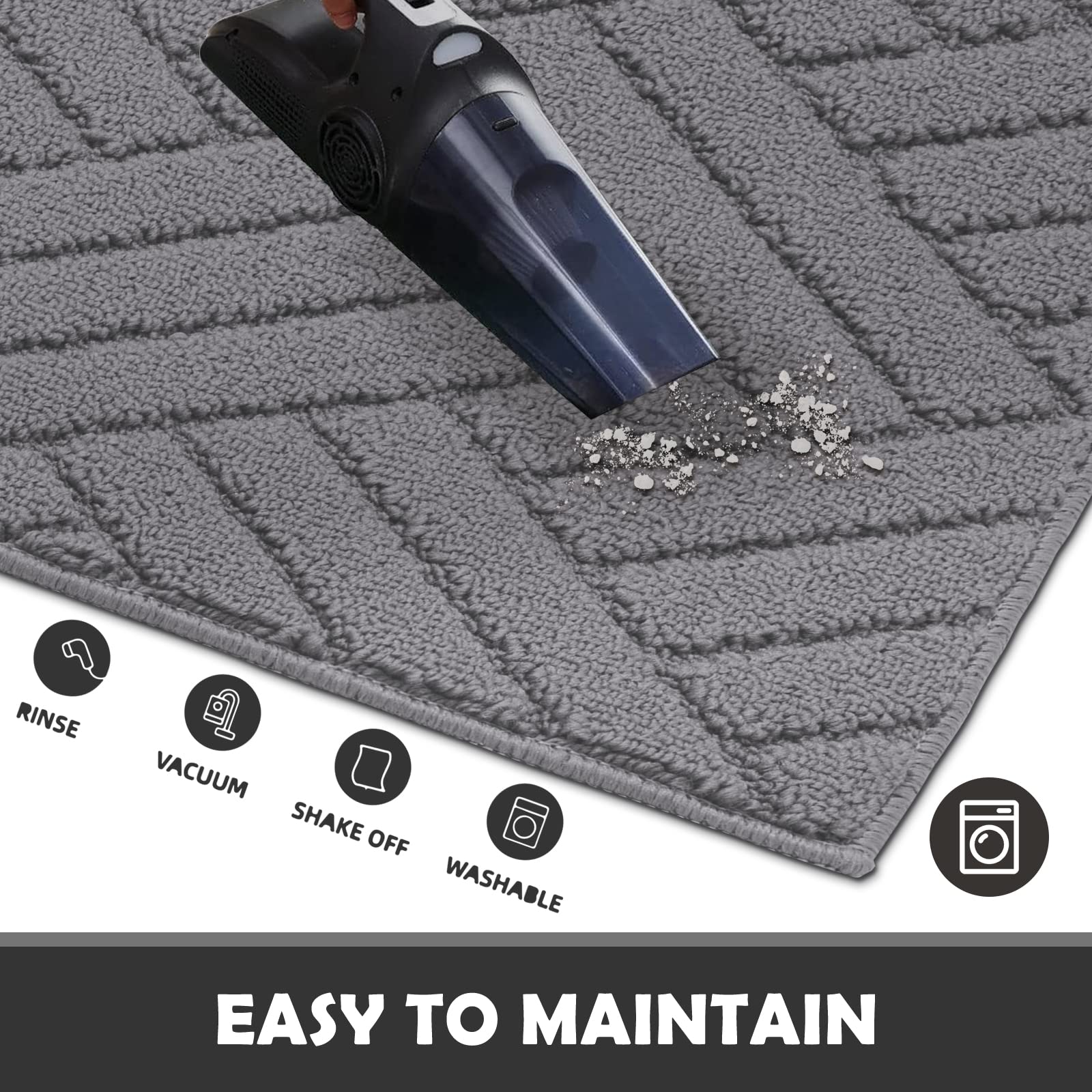 JEEDOVIA Door Mat Indoor Non-Slip Rubber Backing Heavy Duty Grey 36x59