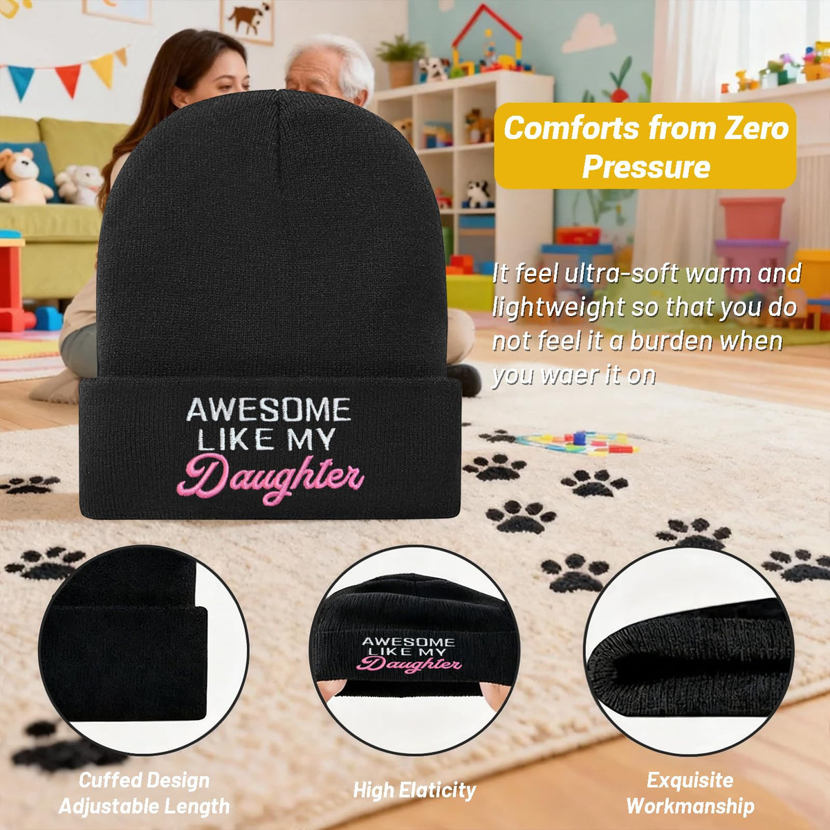 3D Embroidered Dad Hat Funny Beanie for Men, Christmas & Birthday Gifts for Dad from Daughter?Unique Ideas Father Daughter Gifts