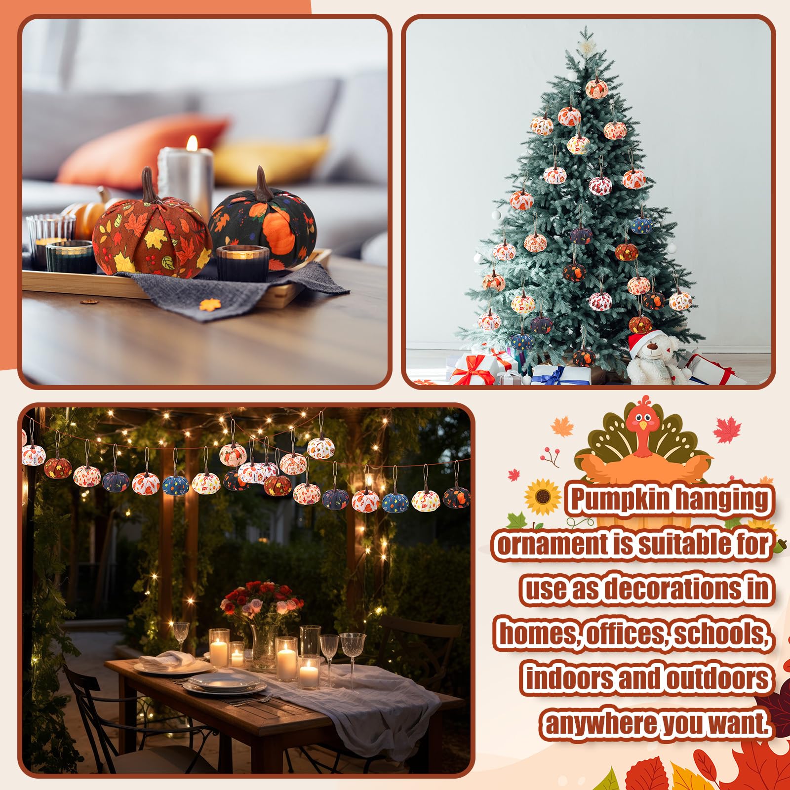 Soulchen 48 Pc Thanksgiving Mini Pumpkin Ornaments 2 Inch Orange Fabric