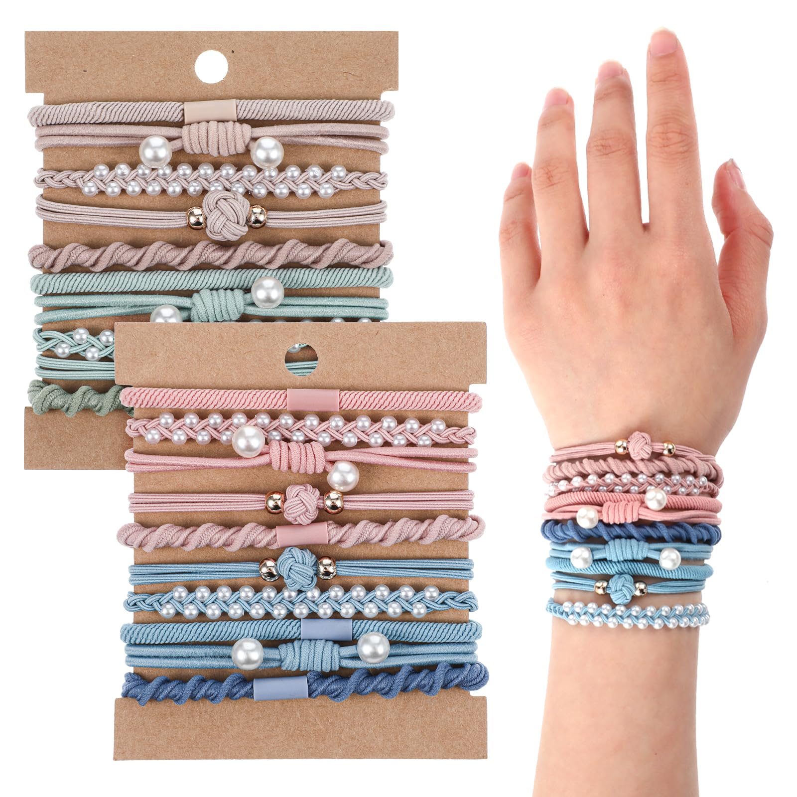 TIESOME 20 Packs Boho Hair Ties Bracelets Multicolor Elastic Accessories