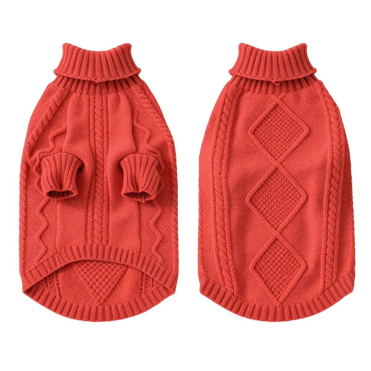 Christmas Dog Pullover Sweater, Cold Weather Cable Knitwear, Classic Turtleneck Thick Warm Clothes for Chihuahua, Bulldog, Dachshund, Pug, Yorkie (Red, X-Small)